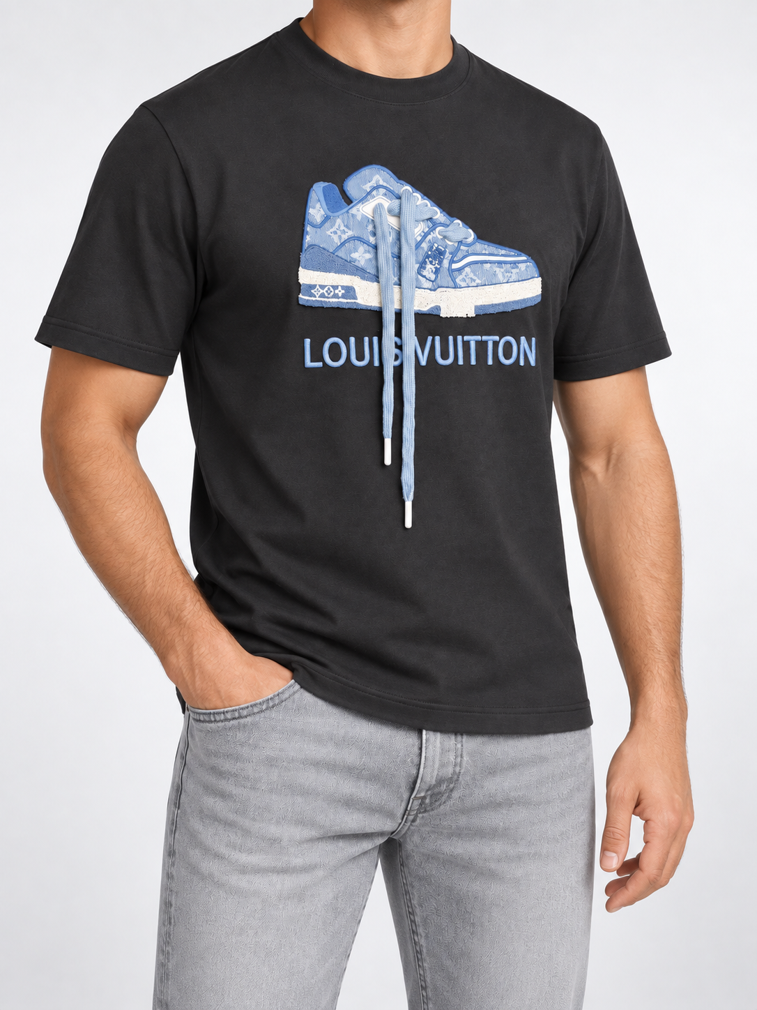 Men’s Black Blue Sneaker Graphic T-Shirt - view 3