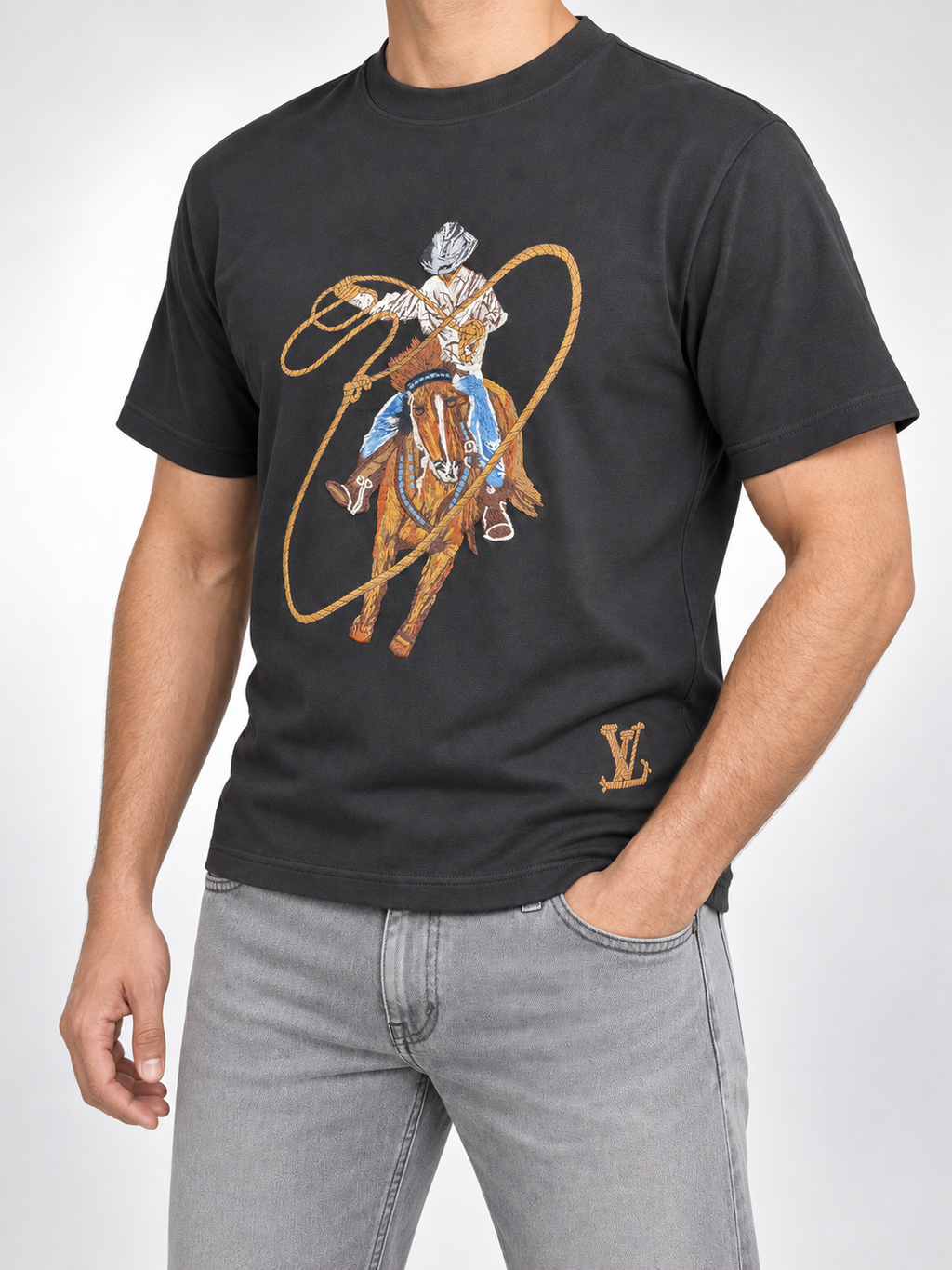 Men’s Charcoal Cowboy Embroidered T-Shirt - view 2