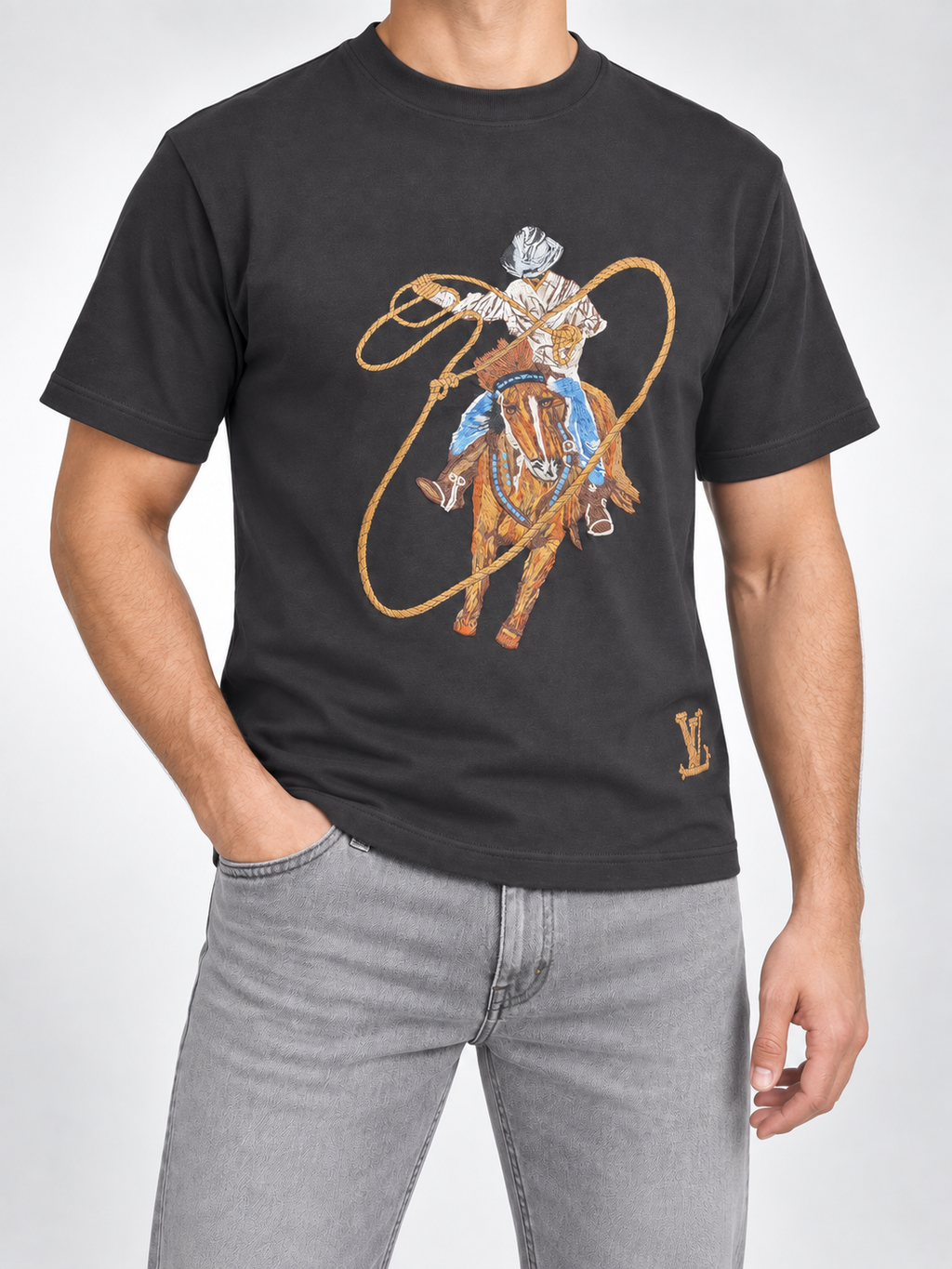 Men’s Charcoal Cowboy Embroidered T-Shirt - view 3