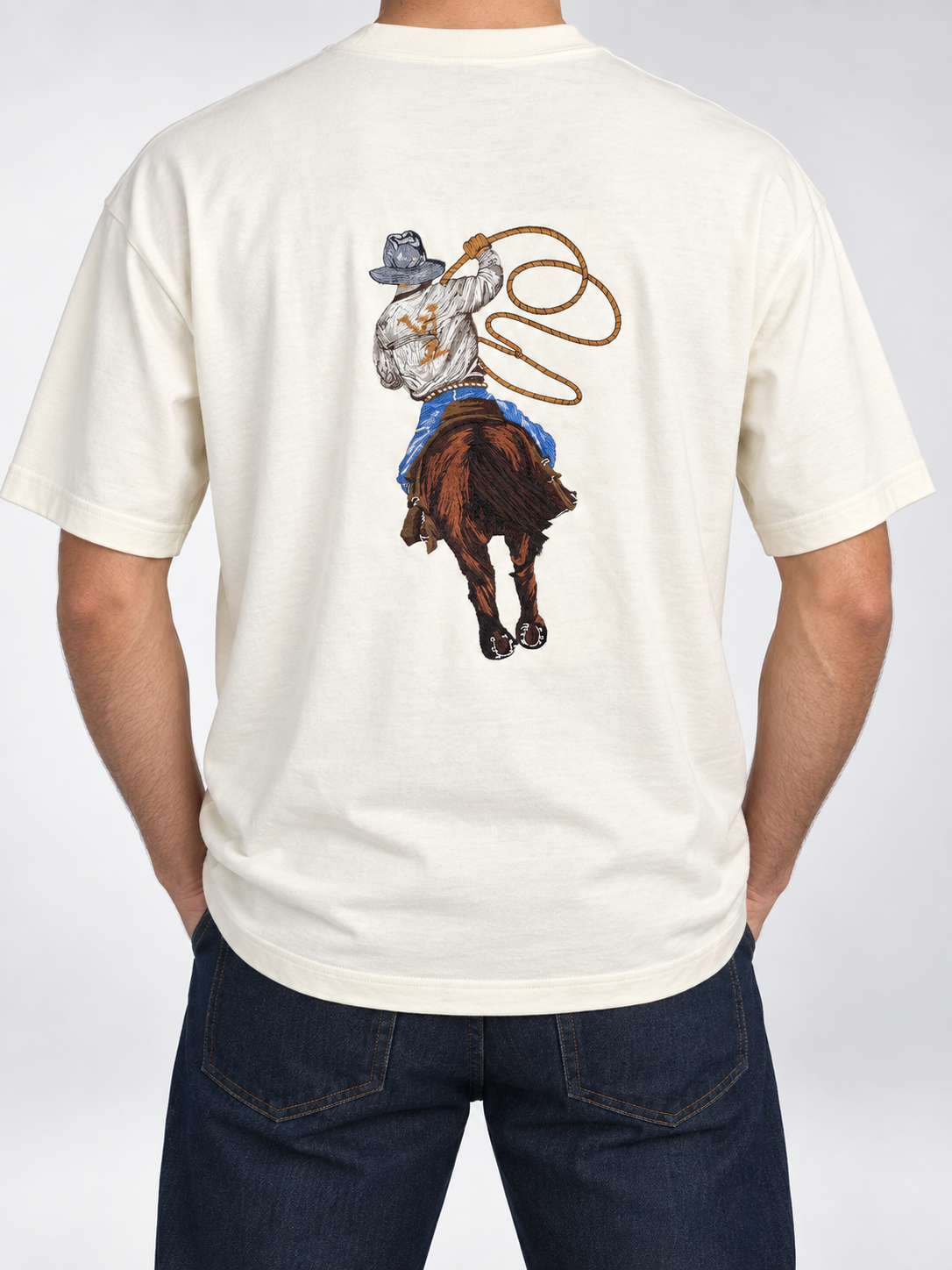 Men’s Ivory Cowboy Embroidered T-Shirt - view 4