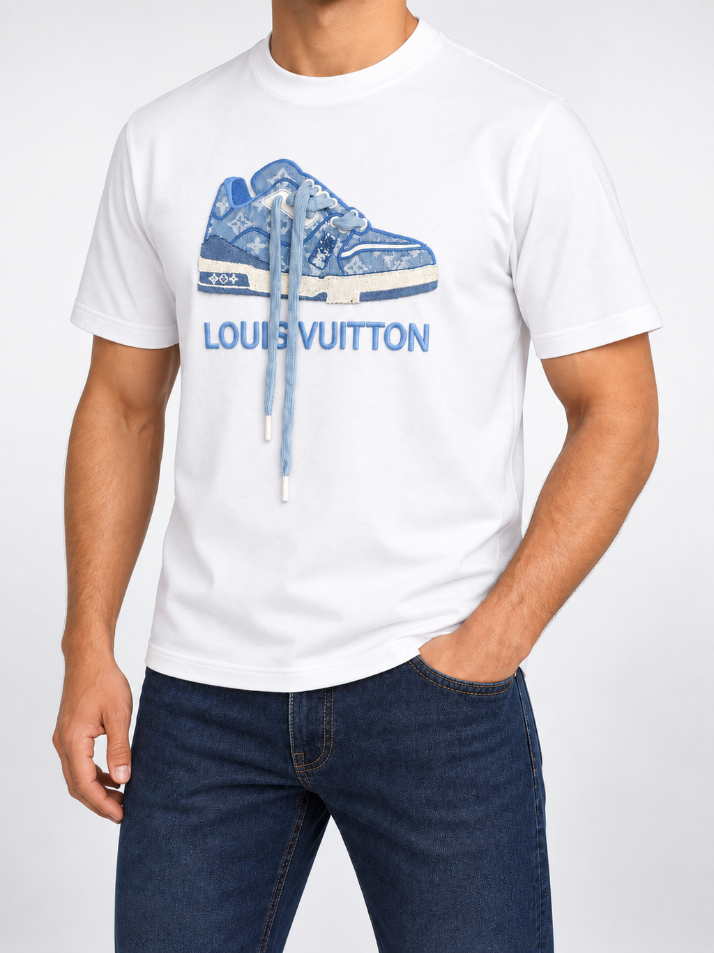 Men’s White Blue Sneaker Graphic T-Shirt - view 2