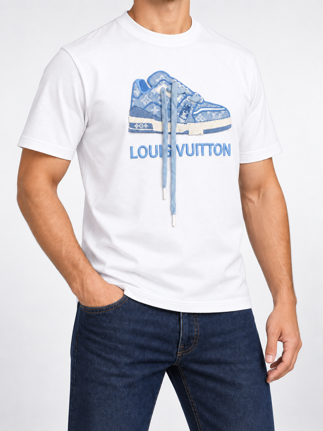 Men’s White Blue Sneaker Graphic T-Shirt - view 3