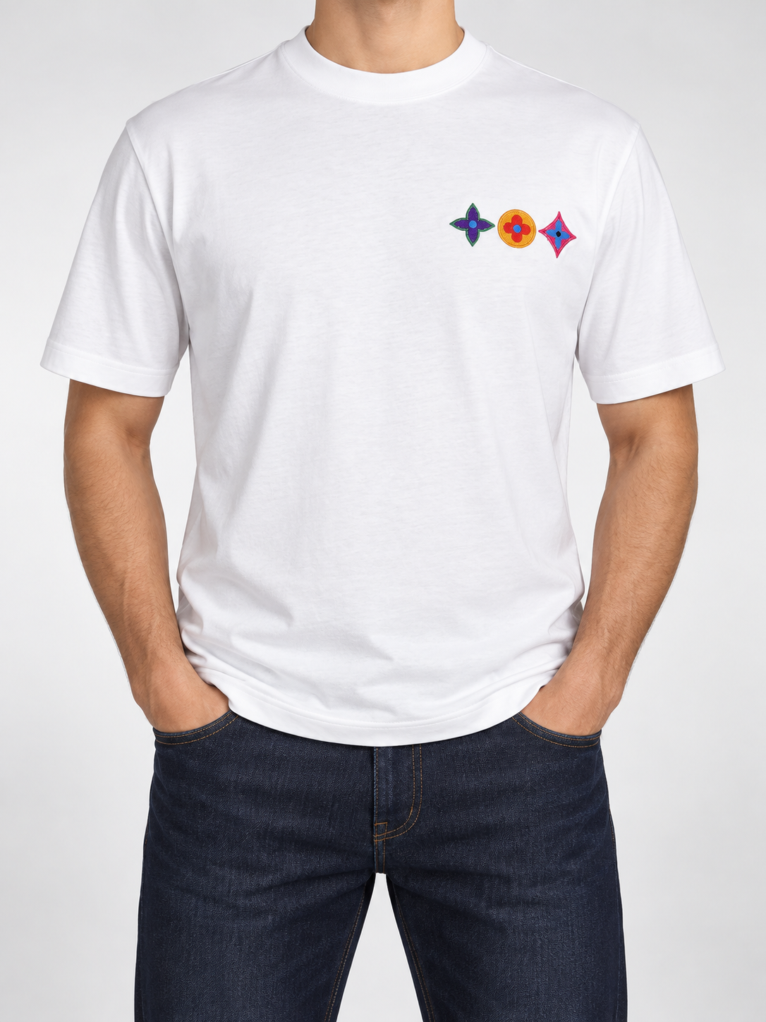 Men’s White Multicolour Monogram T-Shirt - front view