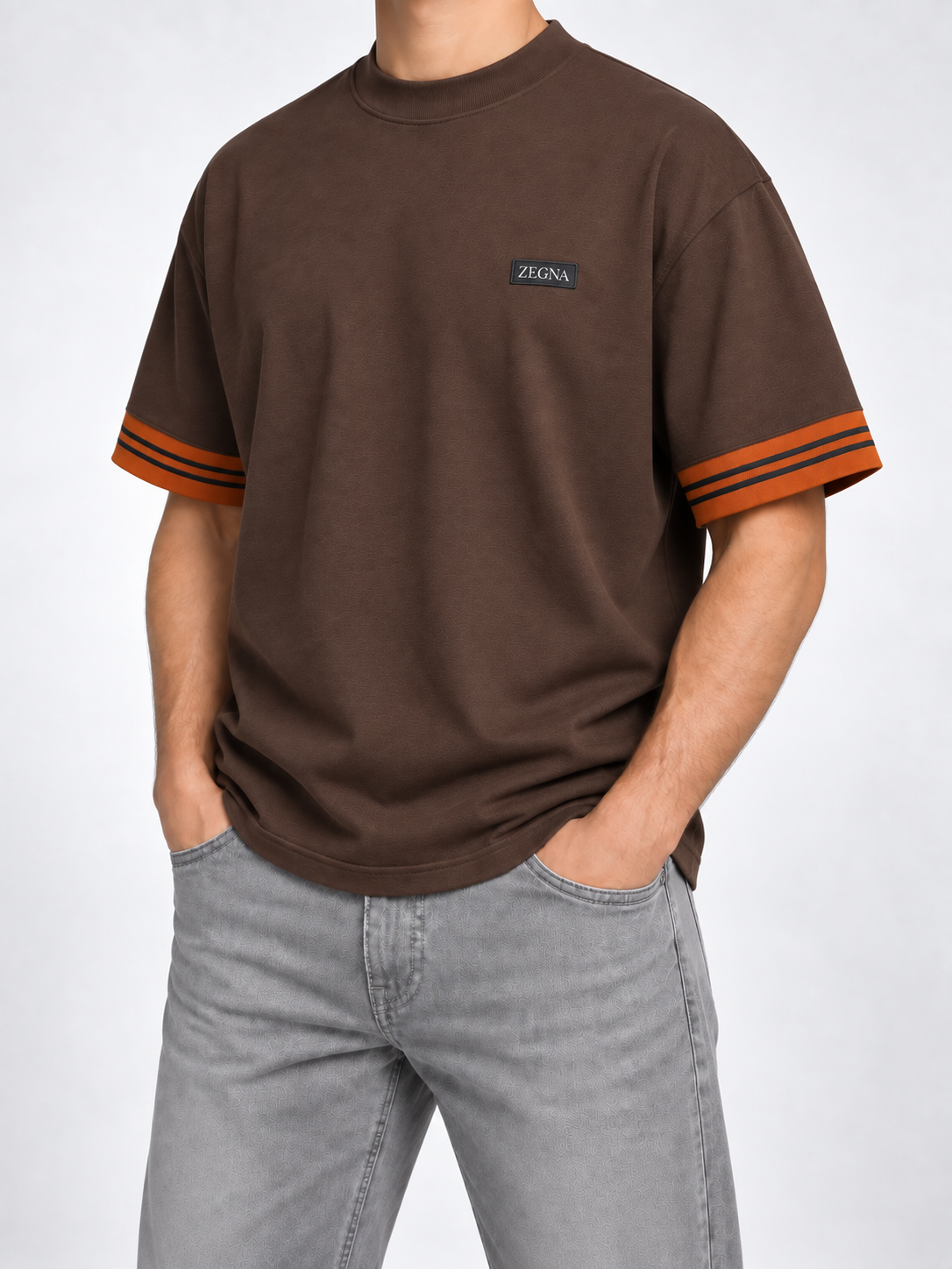 Men’s Brown Orange-Cuff T-Shirt - view 2