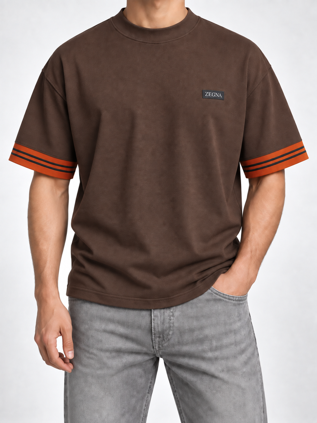 Men’s Brown Orange-Cuff T-Shirt - view 3