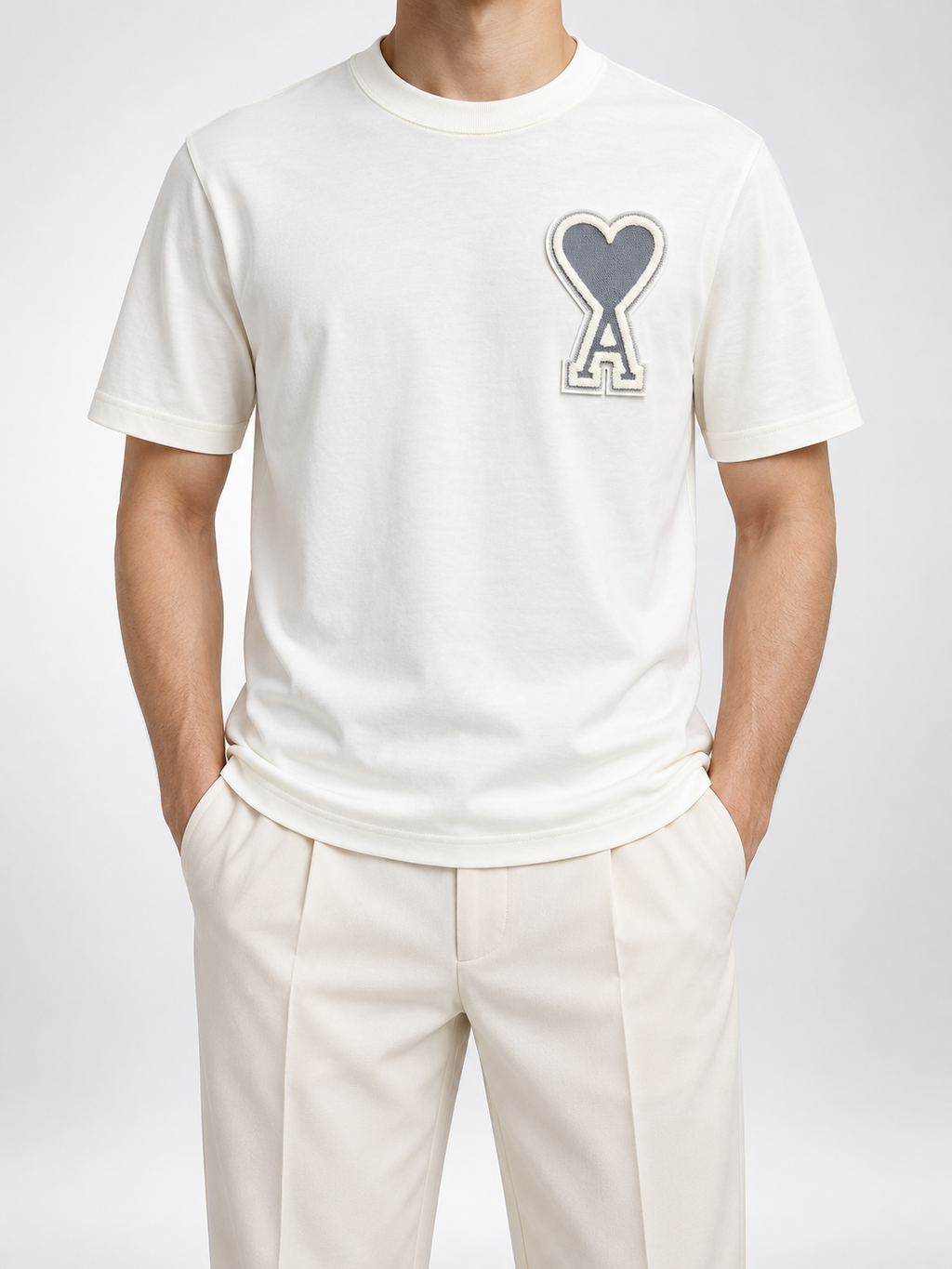 Men’s Ivory Heart-A Appliqué T-Shirt - front view