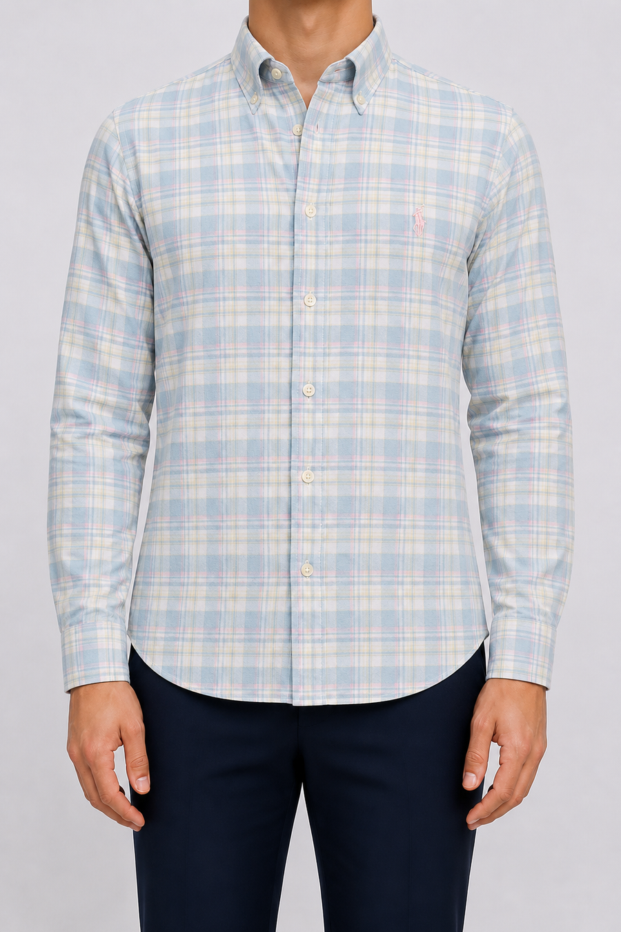 Men’s Pastel Blue Plaid Shirt - front view