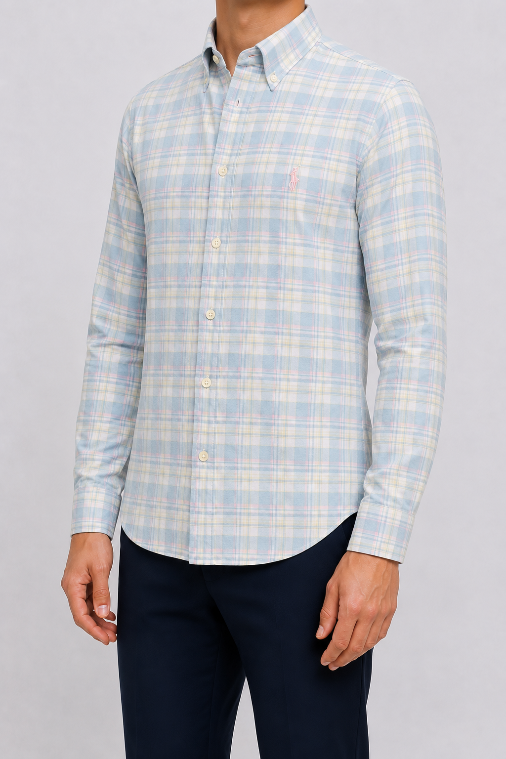 Men’s Pastel Blue Plaid Shirt - view 2