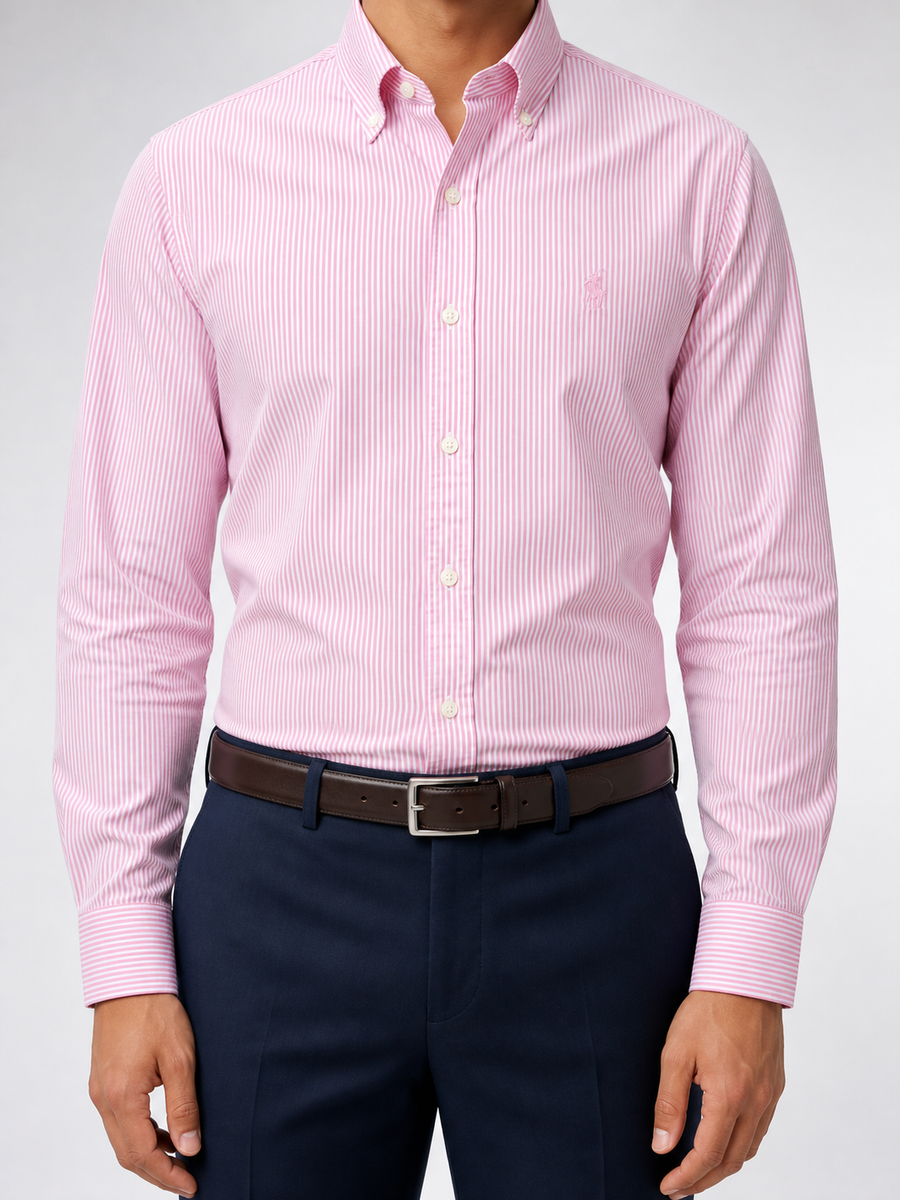 Men’s Bright Pink Striped Shirt - front view
