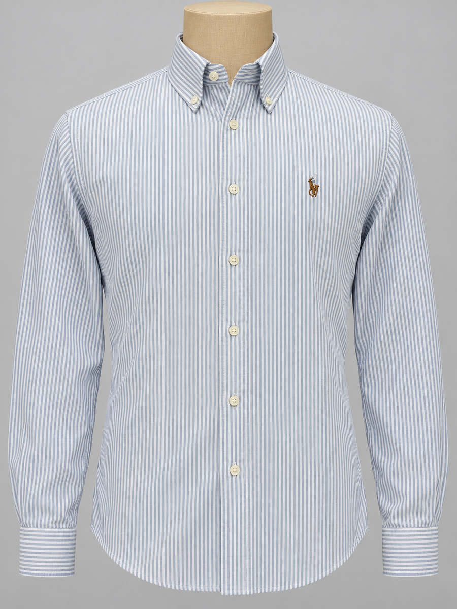 Men’s Sky Blue Fine-Stripe Shirt - front view