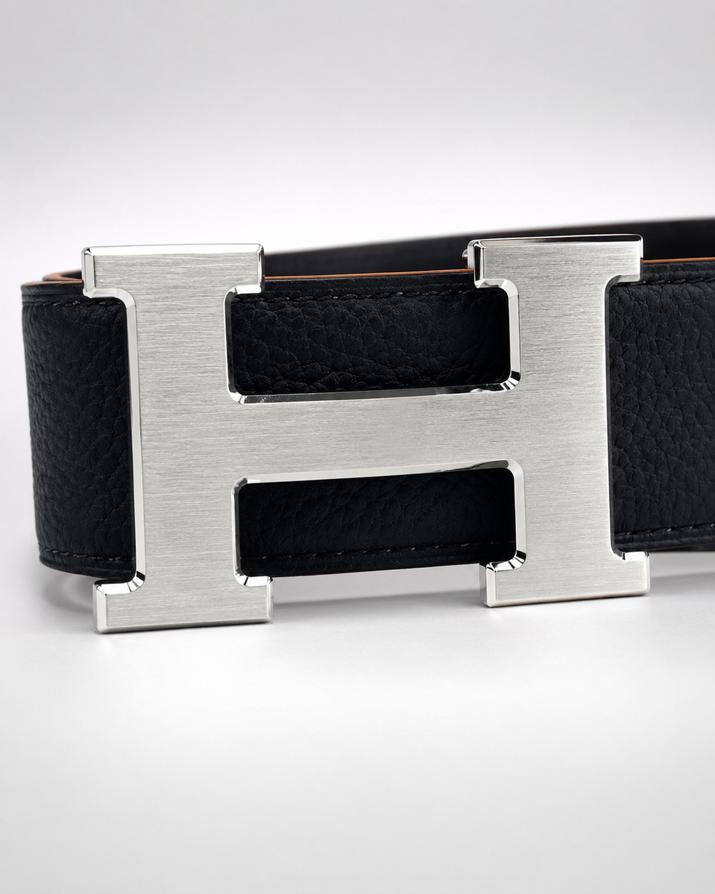Black Reversible Silver-Tone H-Buckle Belt - view 3