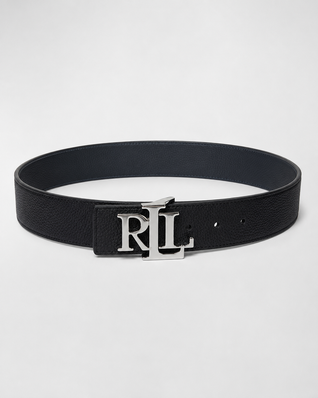 Black and Blue Reversible Silver-Tone Logo Buckle Belt - front view