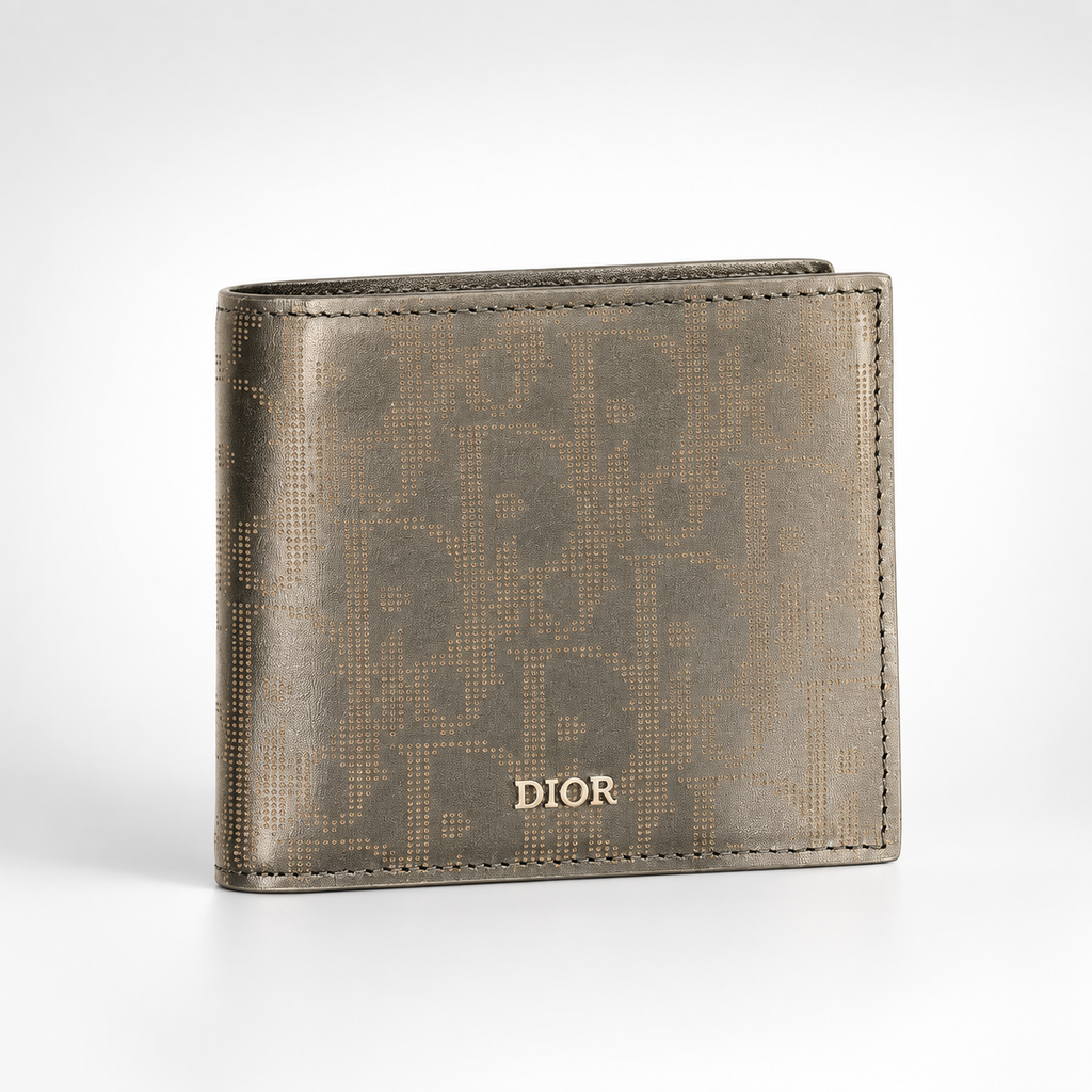 Metallic Taupe Fine Monogram Bifold Wallet - front view