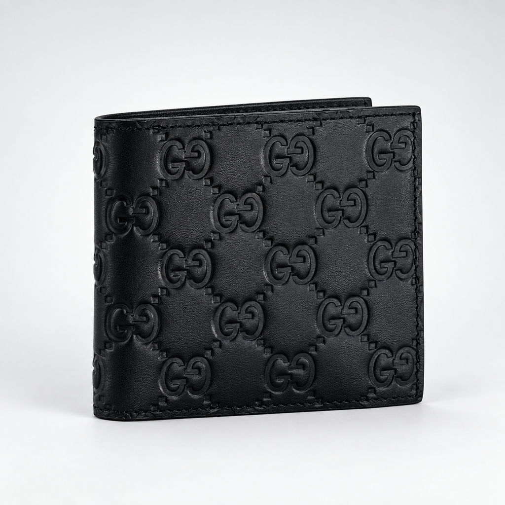 Black Embossed Bifold Wallet - front view