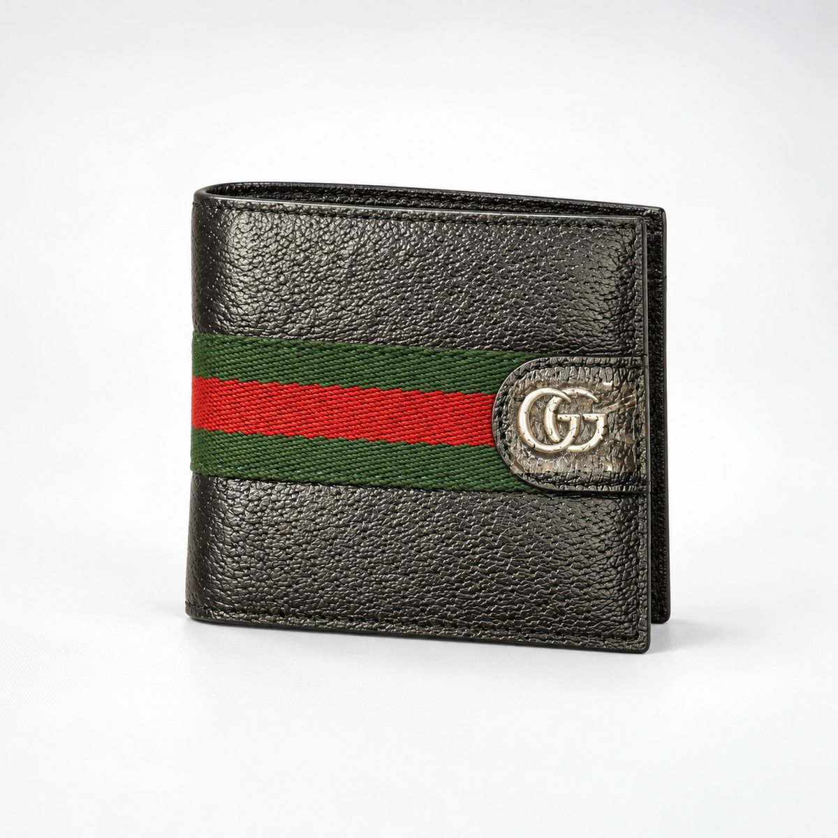 Black Web Stripe Bifold Wallet - front view