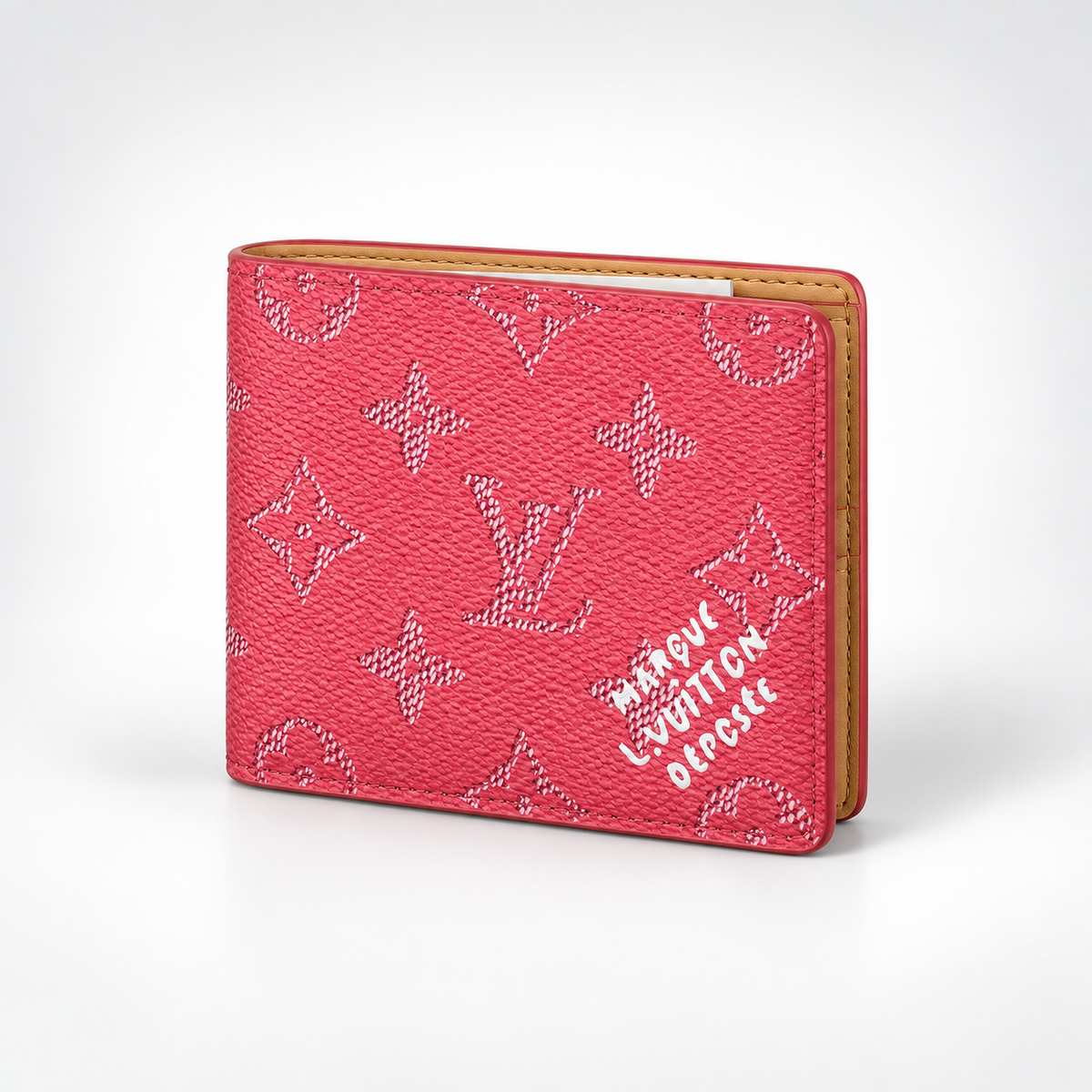 Coral Pink Monogram Bifold Wallet - front view