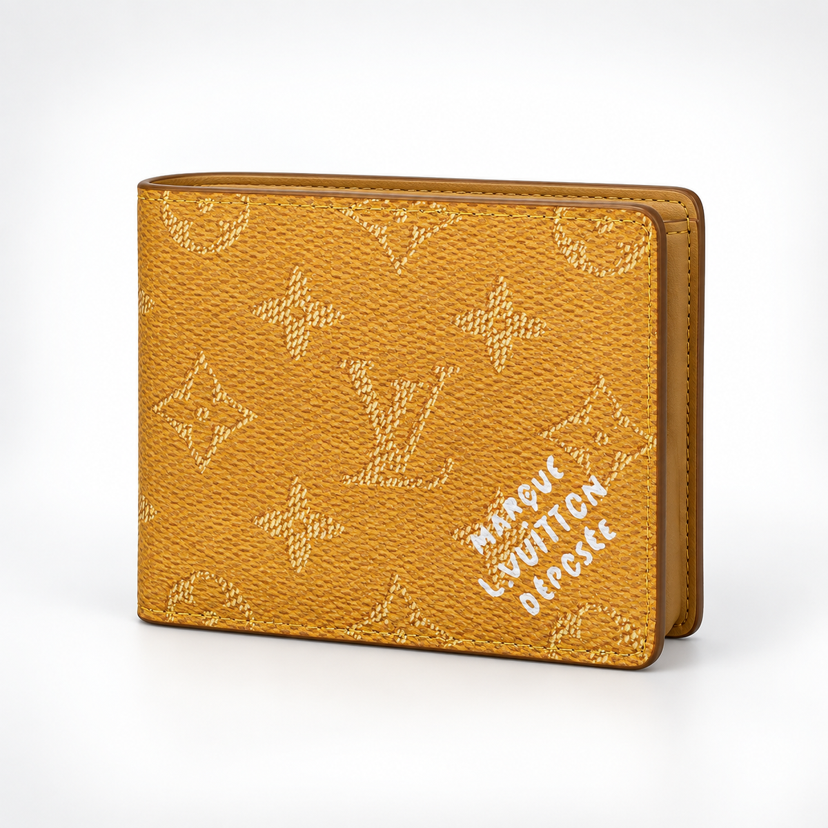 Ochre Gold Monogram Bifold Wallet - front view