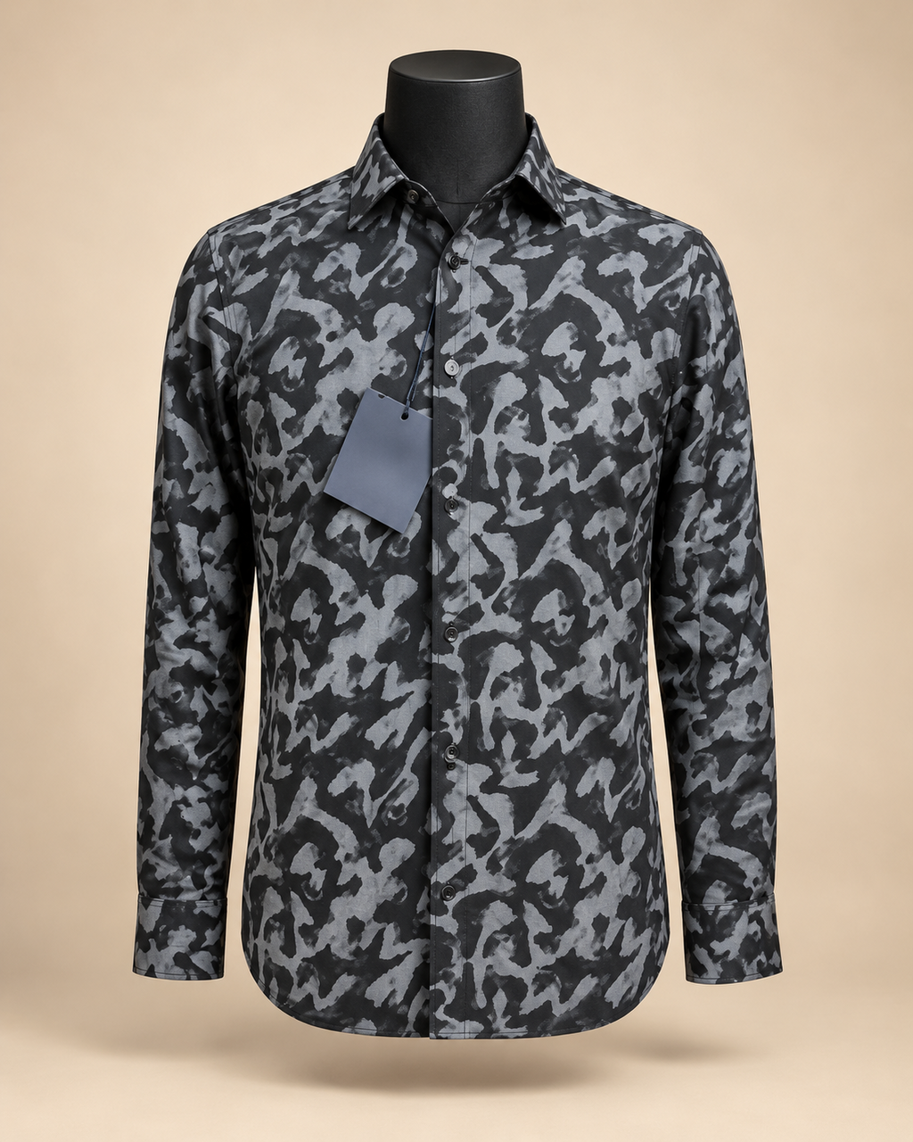 Men’s Black Abstract Print Shirt — premium front hero image