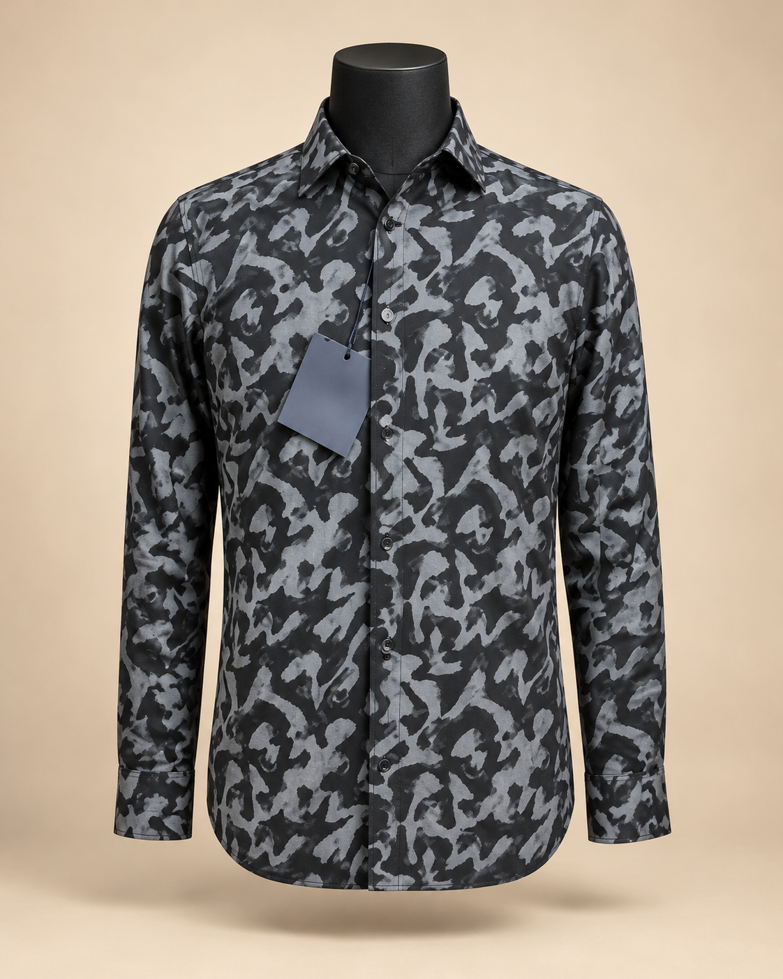 Men’s Black Abstract Print Shirt — premium front hero image