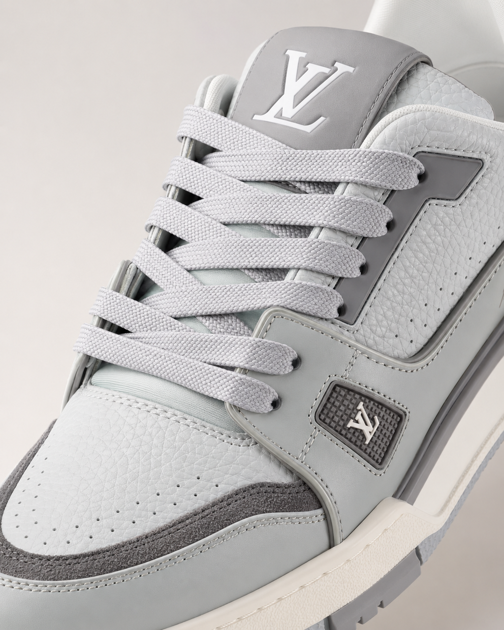 Men’s Grey & White Sneakers - luxury sneaker close up detail