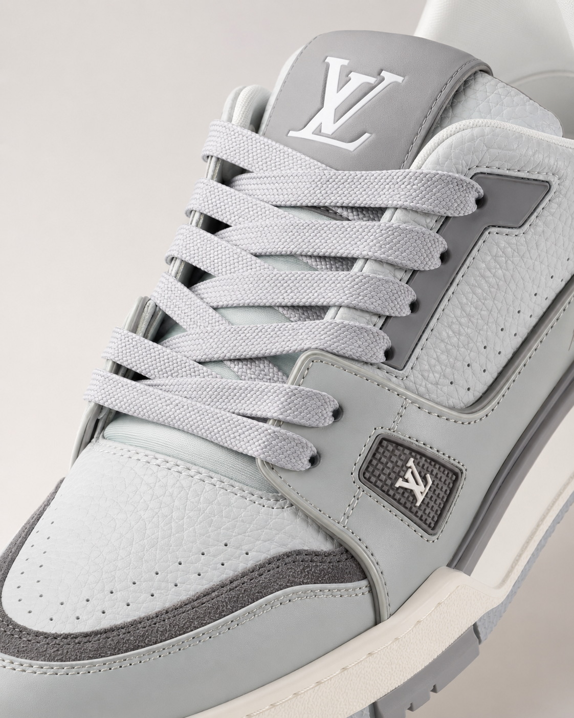 Men’s Grey & White Sneakers - luxury sneaker close up detail