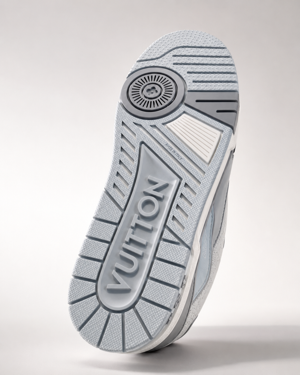 Men’s Grey & White Sneakers - luxury sneaker outsole detail shot