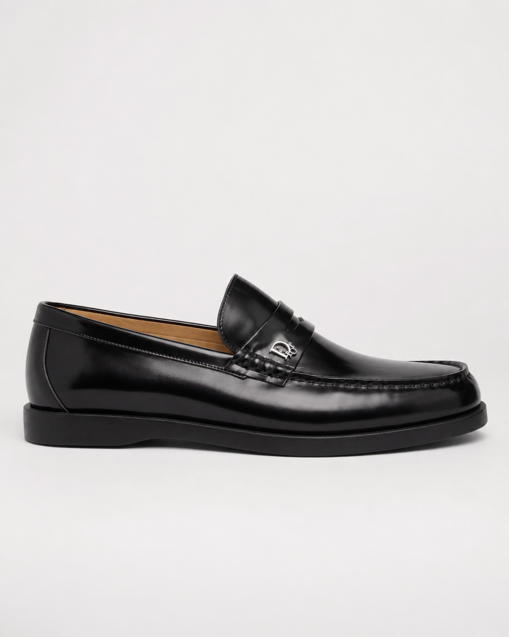 Men’s Black Polished Penny Loafers - men’s black polished penny loafer side profile