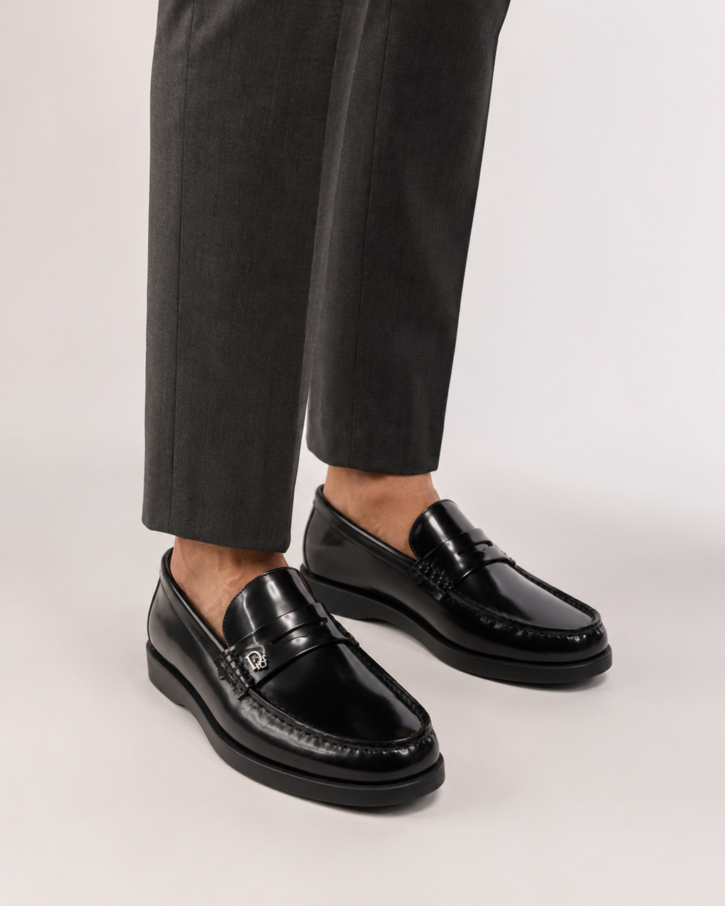 Men’s Black Polished Penny Loafers - men’s black polished penny loafers on model