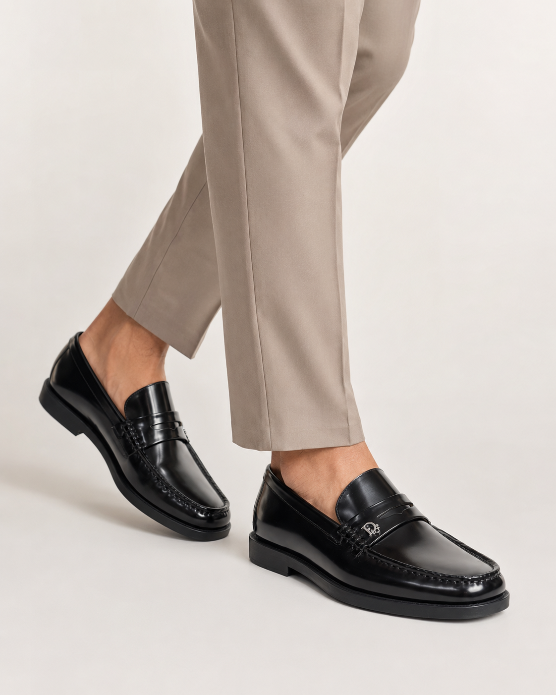Men’s Black Polished Penny Loafers - men's black polished penny loafers walking