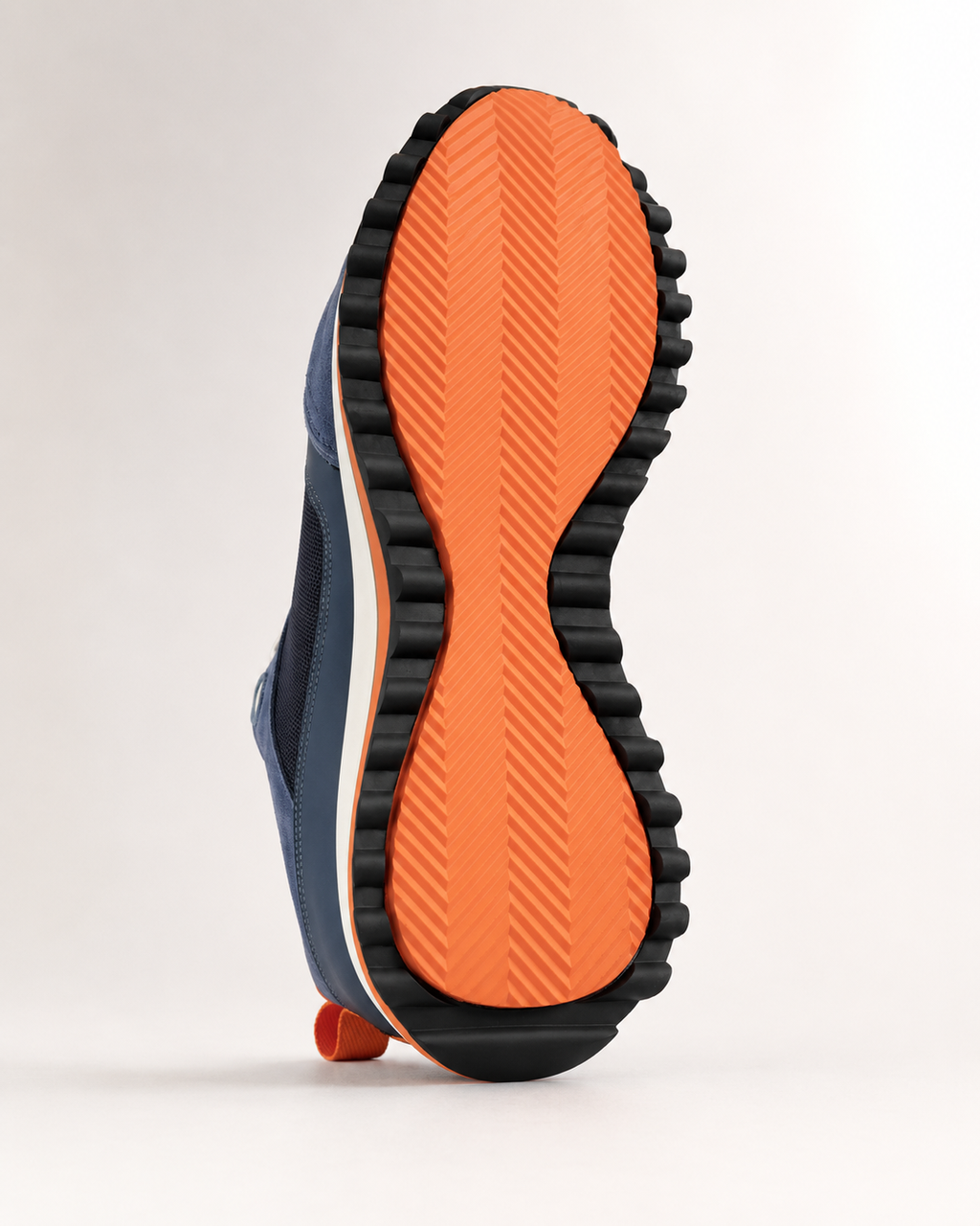 Men’s Navy & Orange Trail Sneakers - men's navy sneaker outsole detail