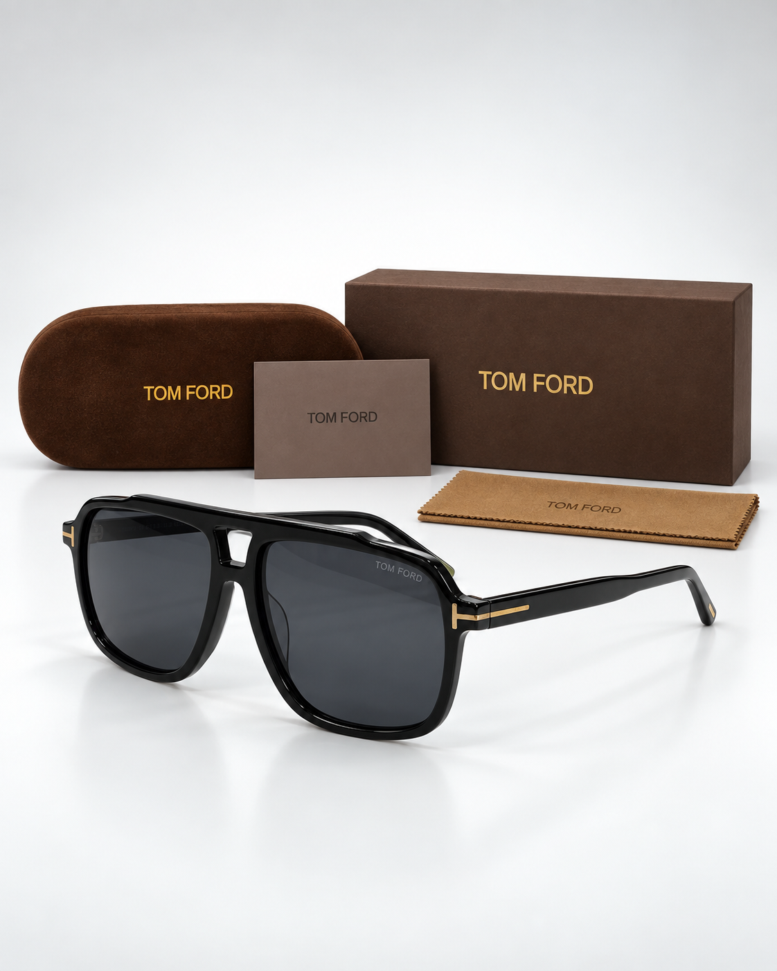 tom ford ft1117 01a navigator sunglasses — packaging set