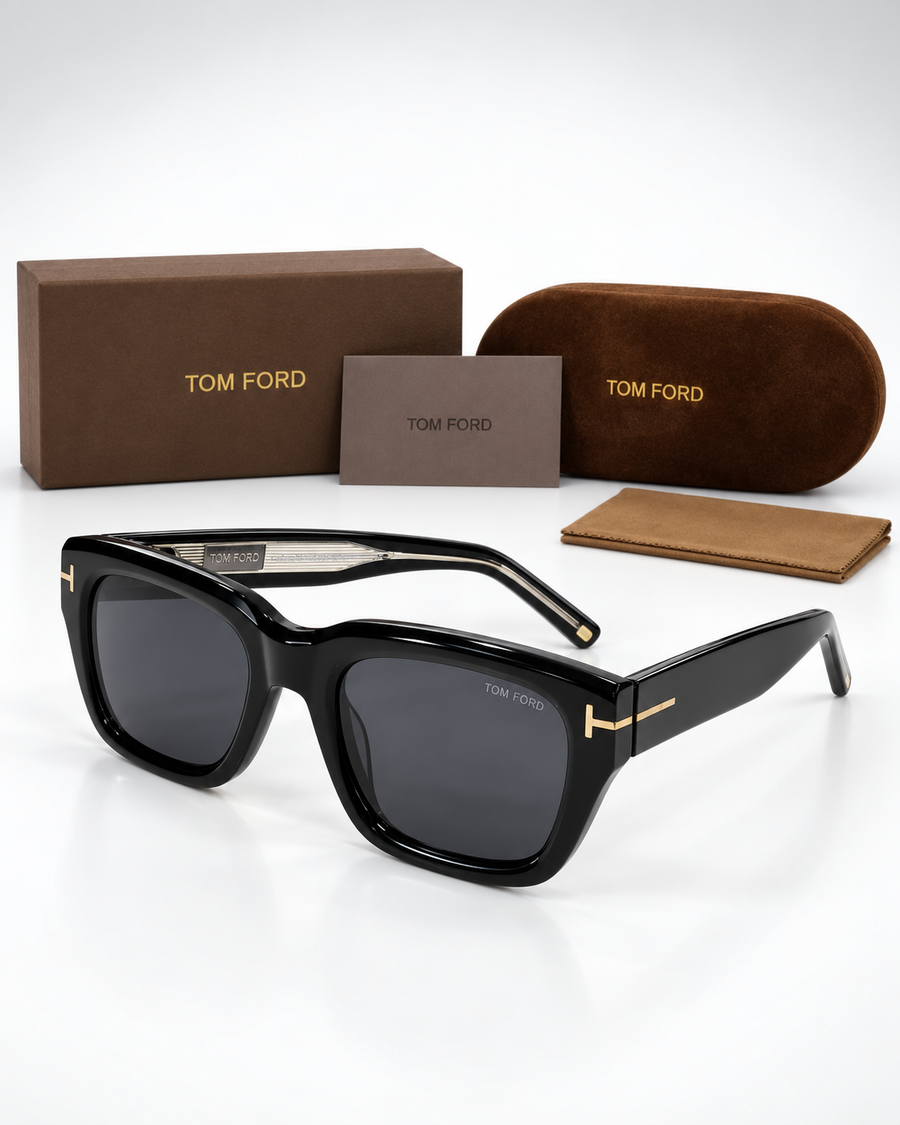 tom ford gold t square sunglasses — packaging set