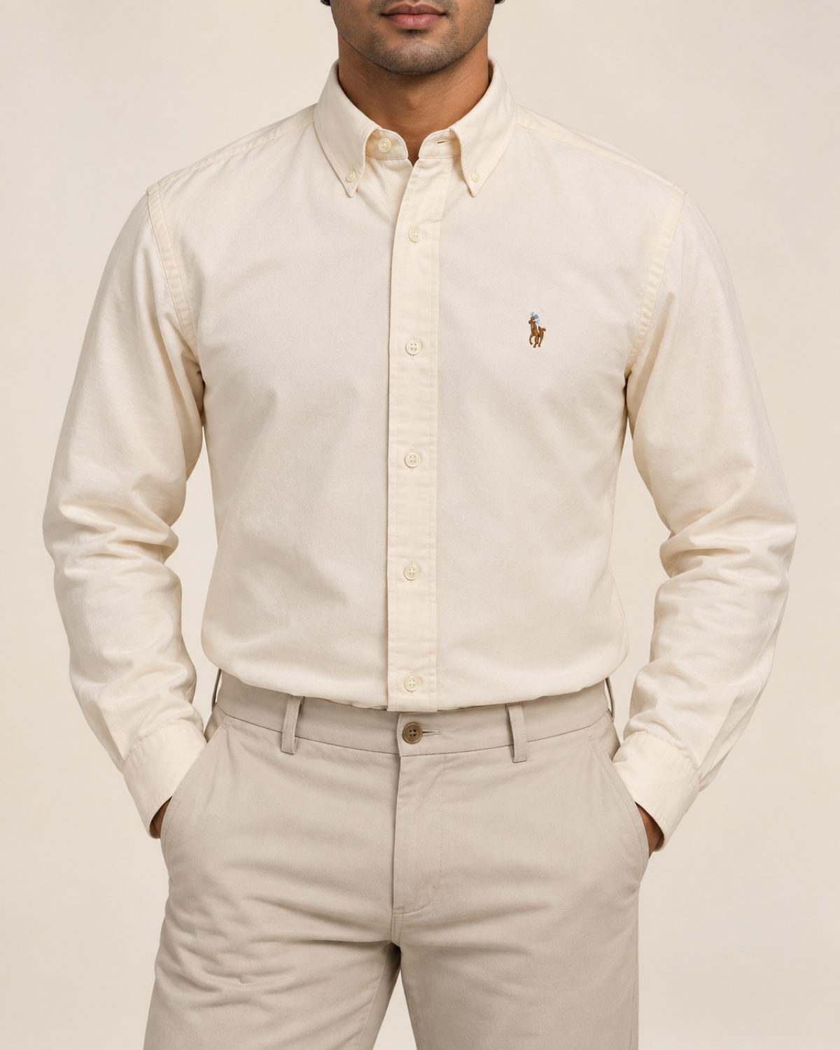 RL — Ivory Cream Button-Down Shirt — front view