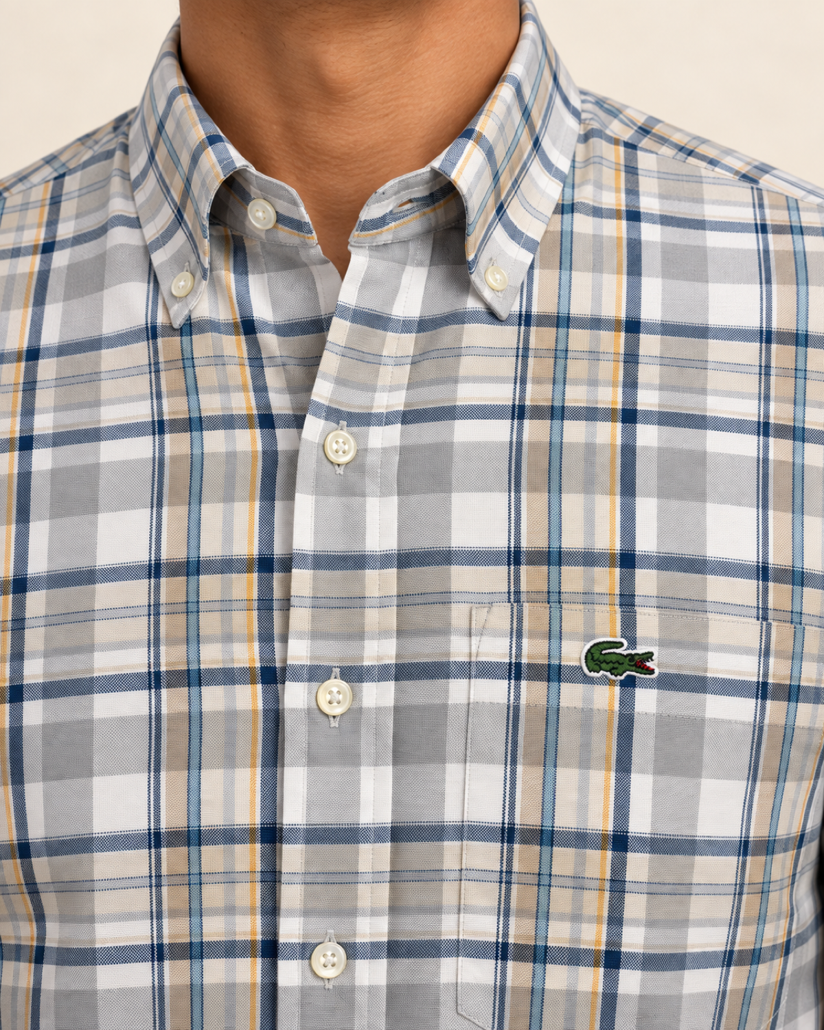 LCST — Light Grey & Blue Plaid Button-Down Shirt — detail view