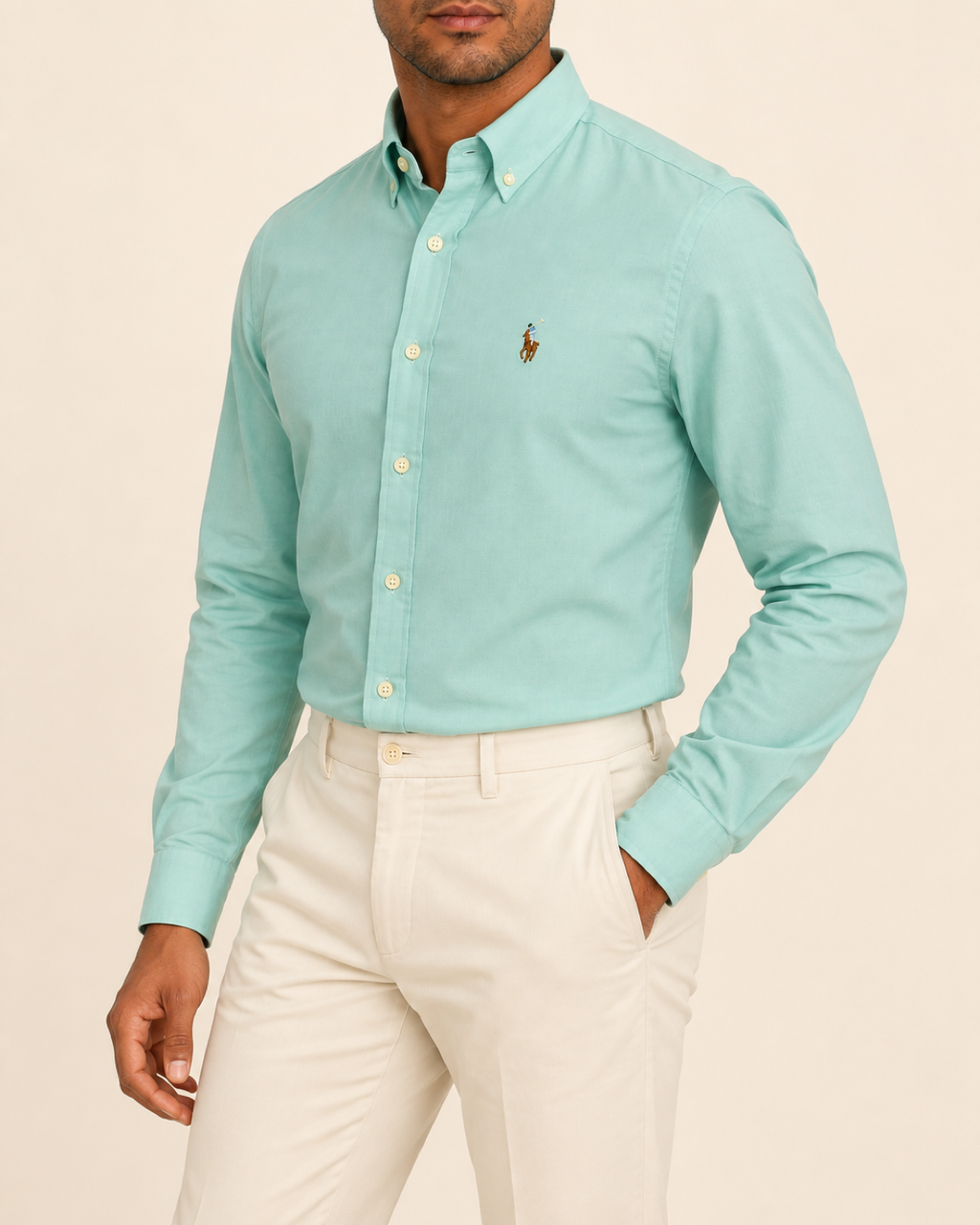 RL — Mint Green Button-Down Shirt — side view