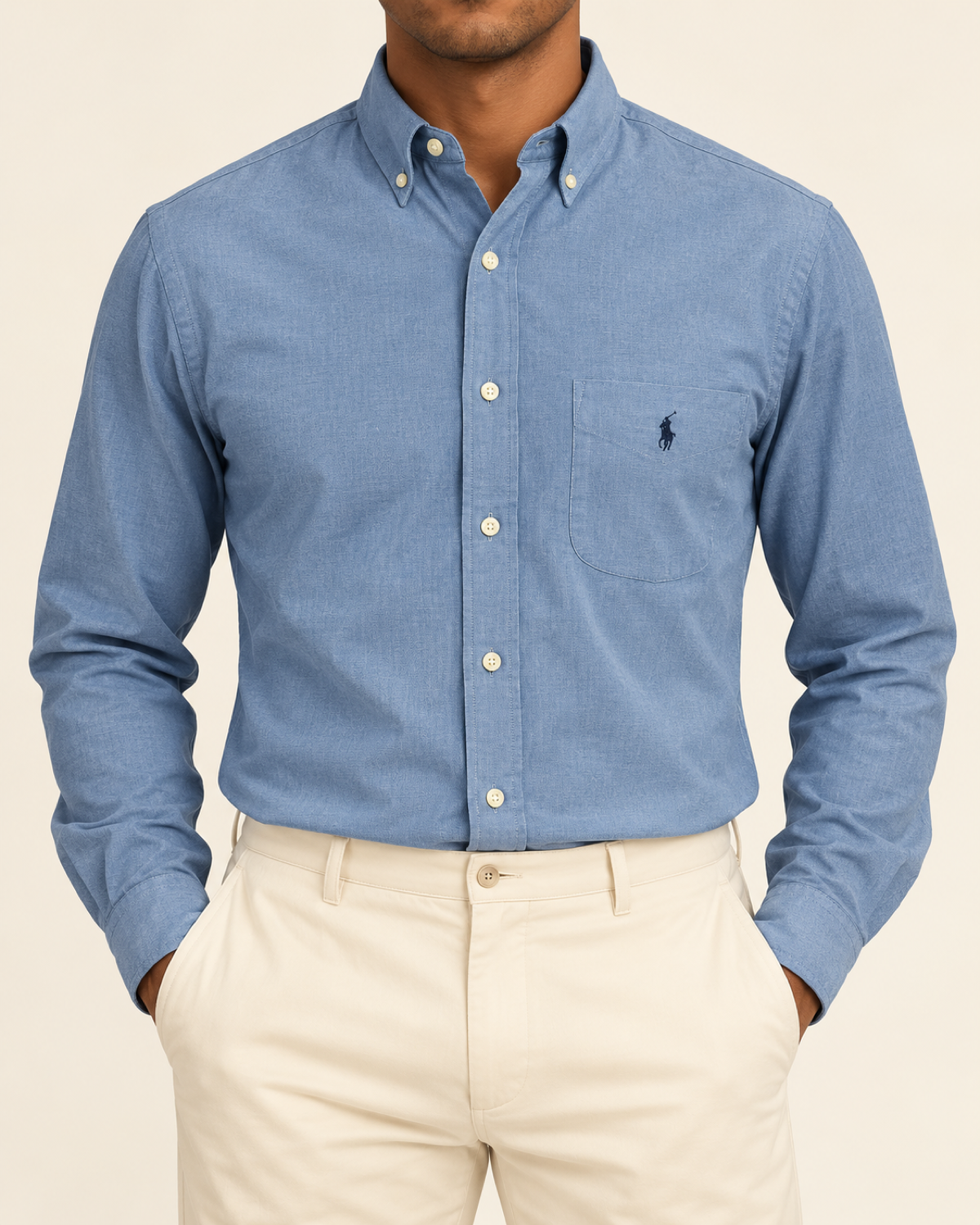 RL — Steel Blue Pocket Button-Down Shirt — front view