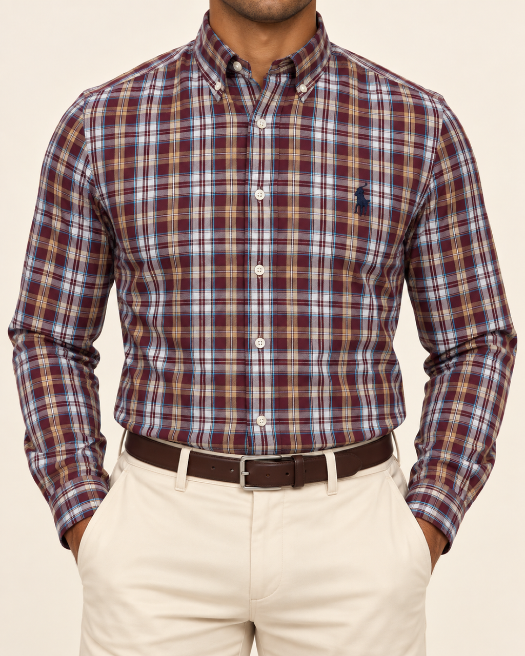 RL — Burgundy Plaid Button-Down Shirt — front view
