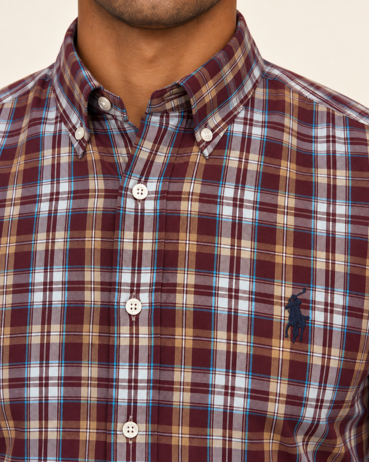 RL — Burgundy Plaid Button-Down Shirt — detail view
