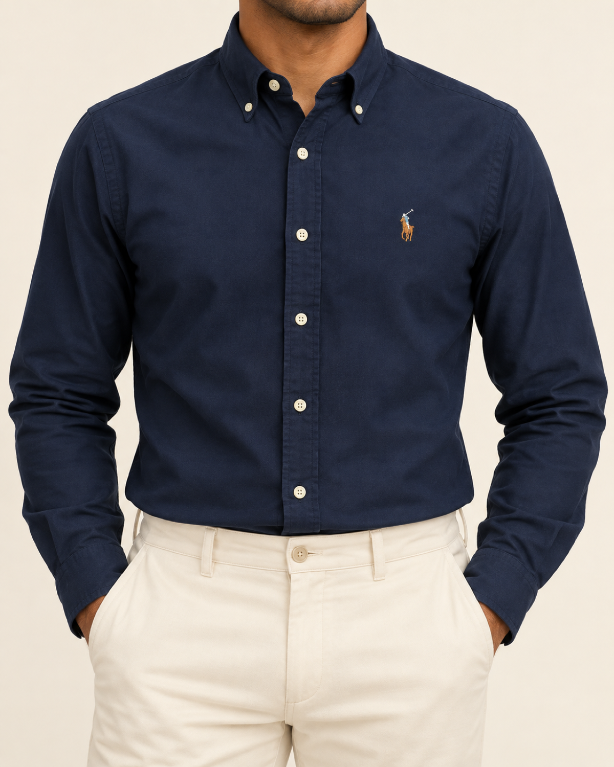 RL — Deep Navy Button-Down Shirt — front view