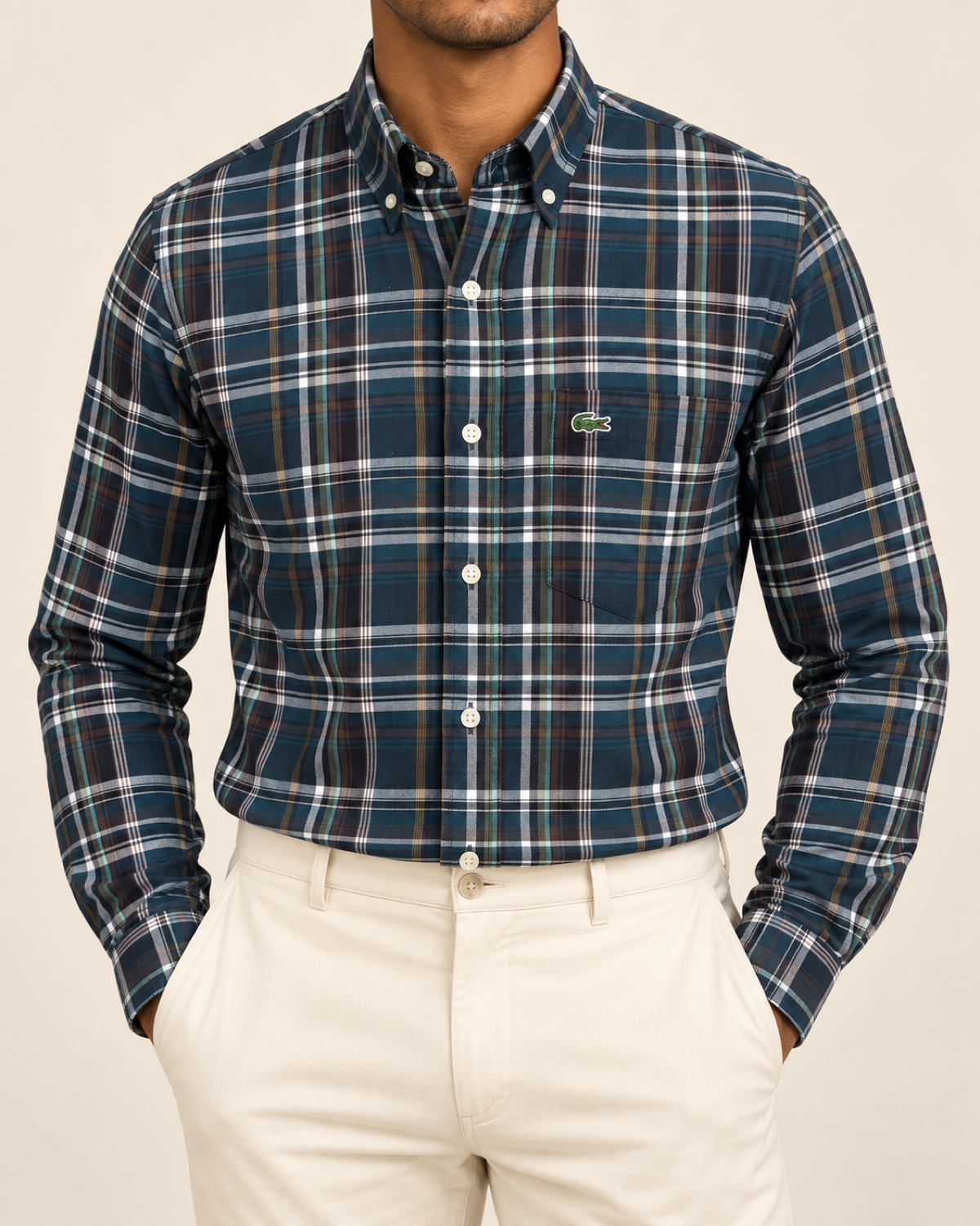 LCST — Deep Teal Plaid Button-Down Shirt — front view