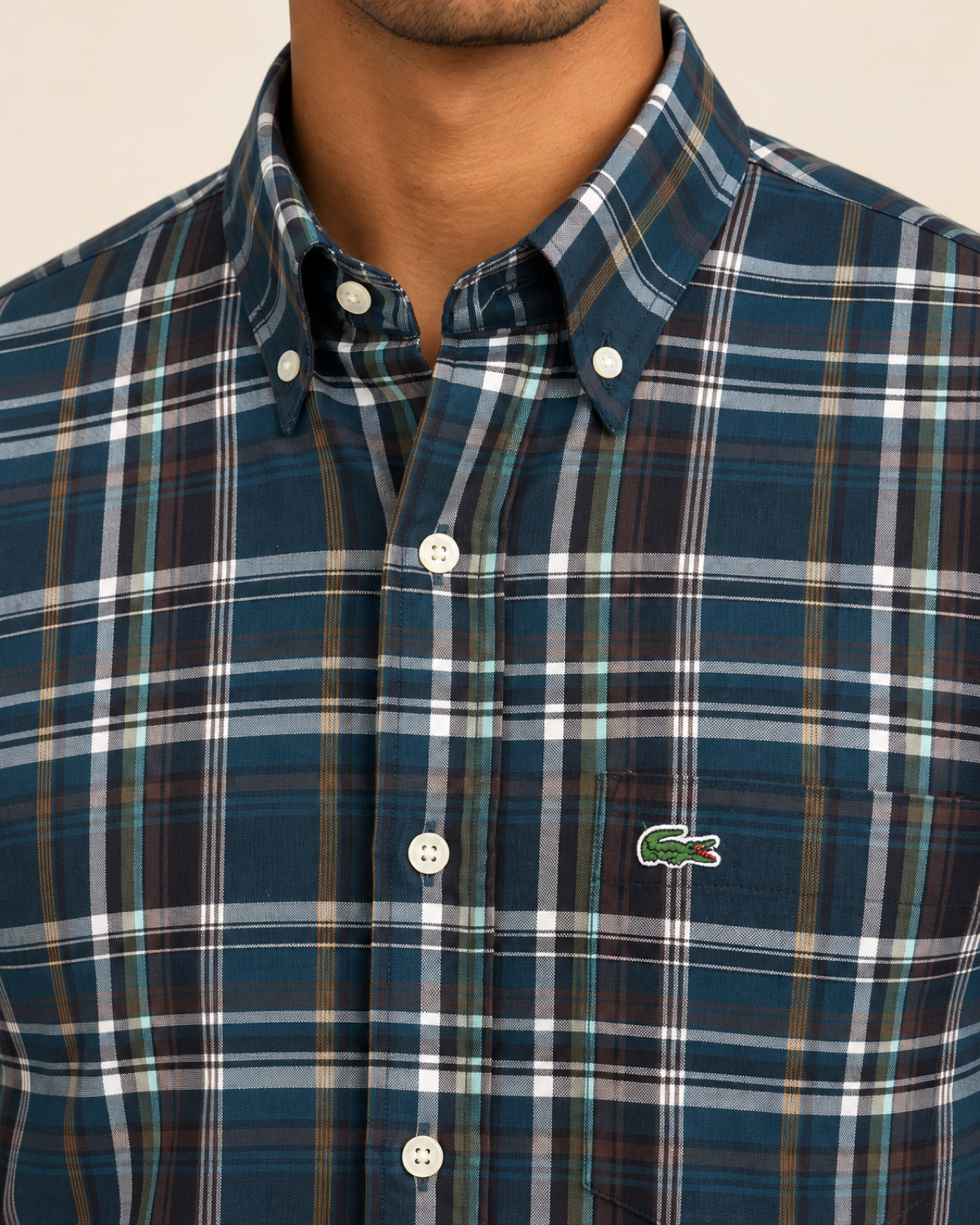 LCST — Deep Teal Plaid Button-Down Shirt — detail view