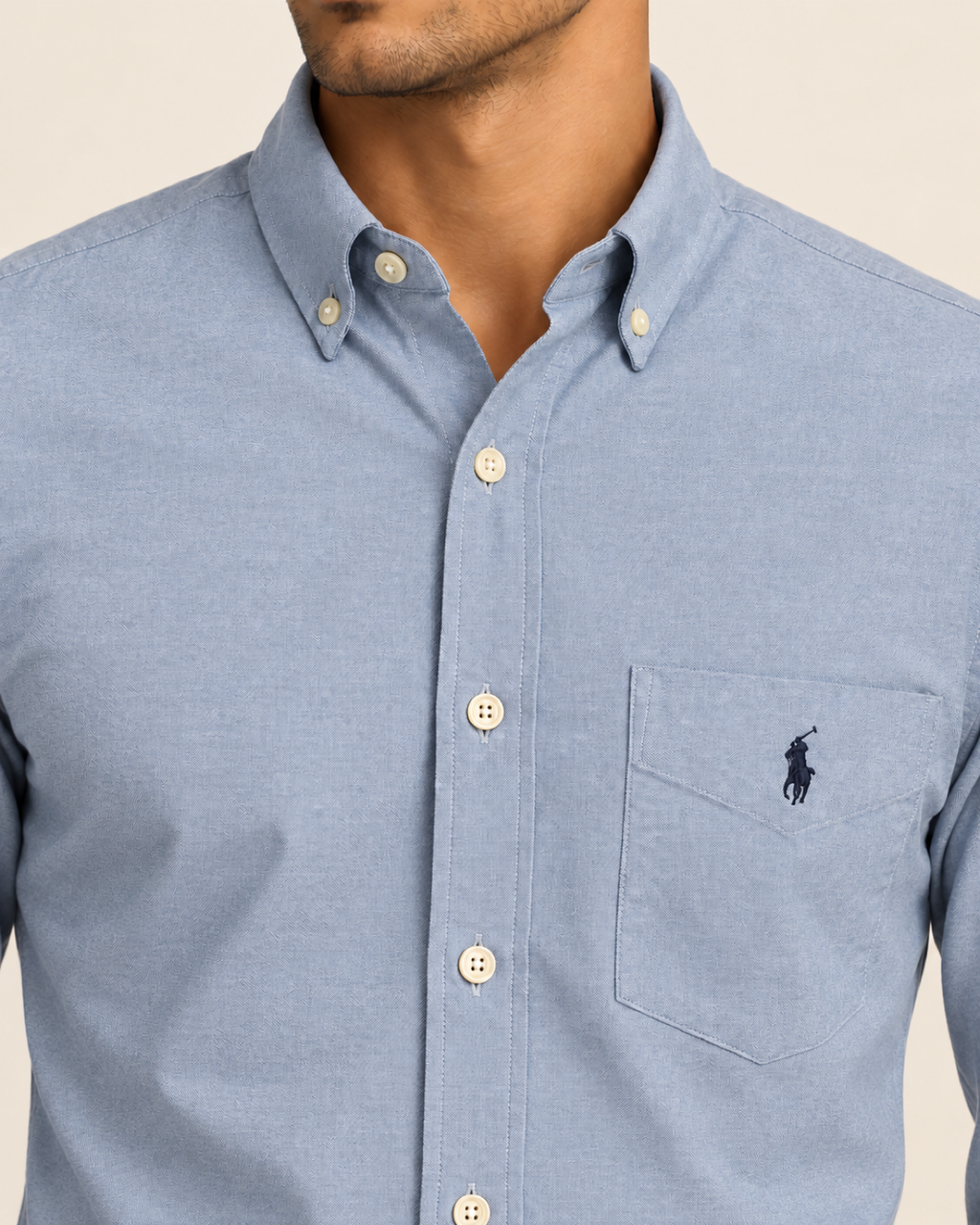 RL — Heather Blue Pocket Button-Down Shirt — detail view