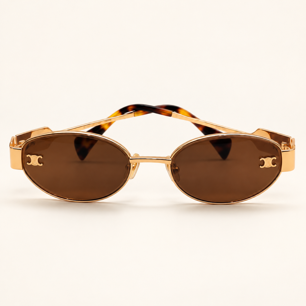 CLN — Gold Brown Oval Sunglasses – Model 1