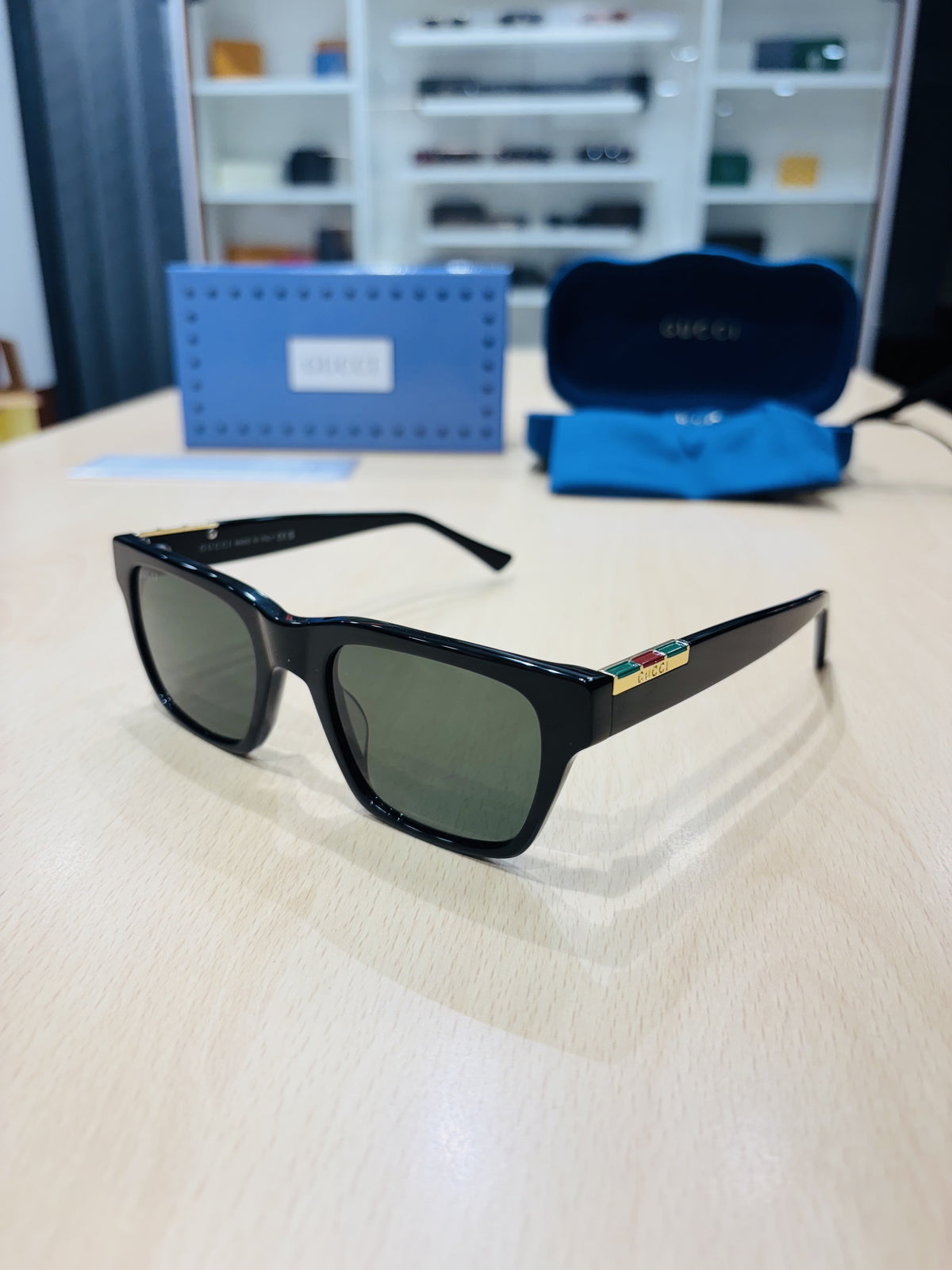 GG — Black Green-Lens Square Sunglasses – Model 3 - actual product 2