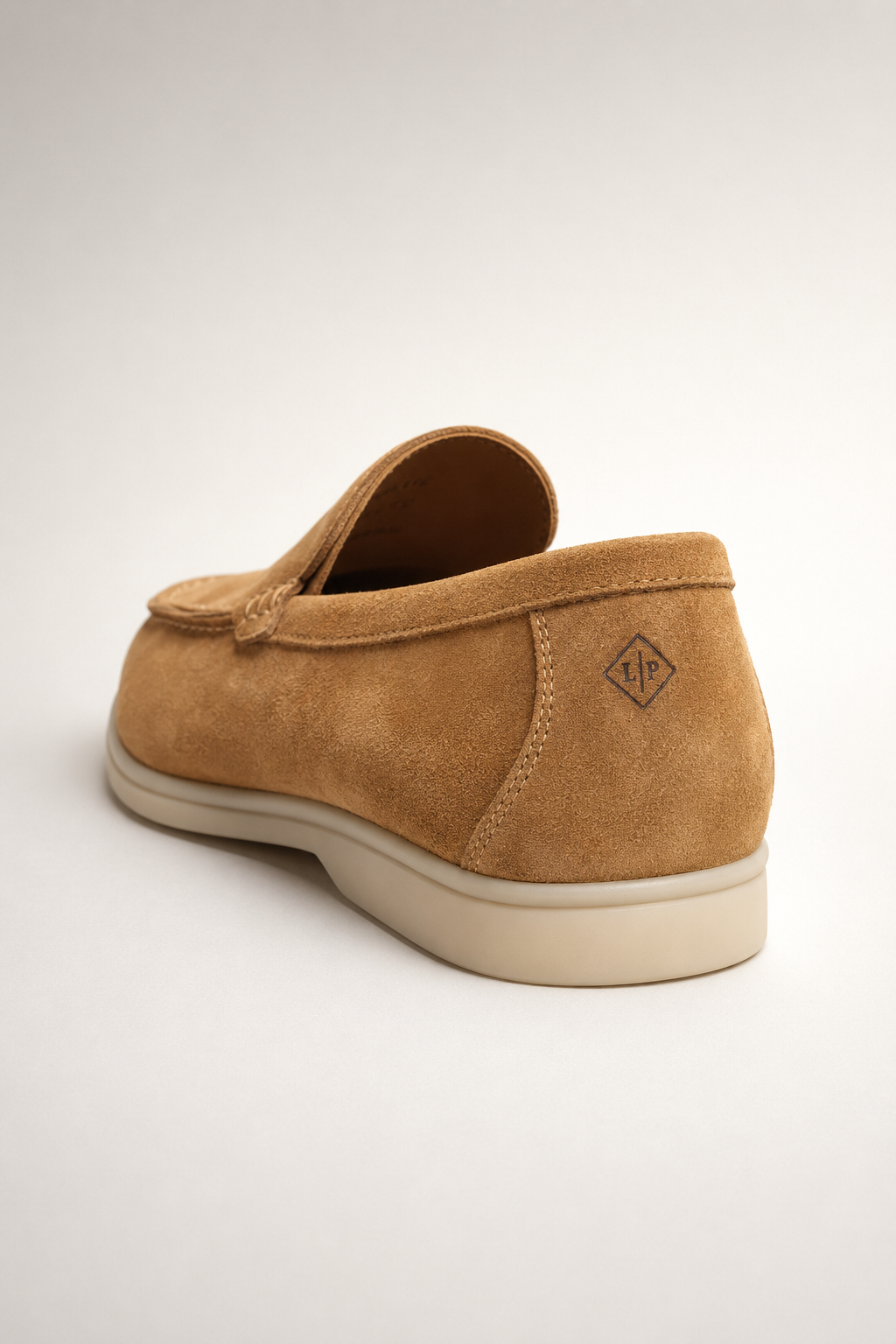 Men’s Apricot Suede Loafers - premium camel suede loafer rear view