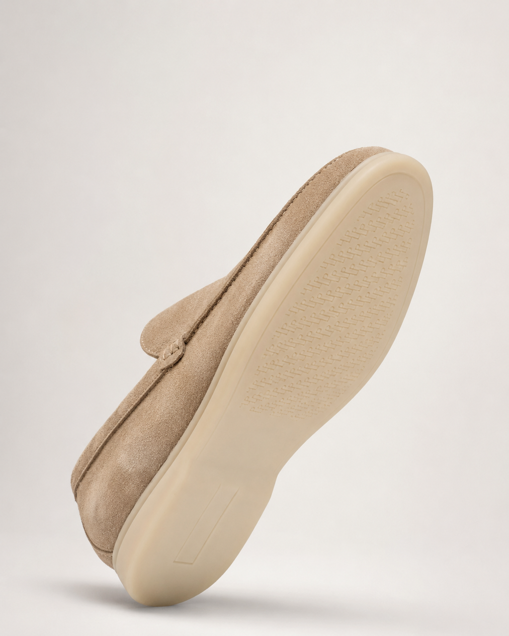 Men’s Taupe Suede Loafers - premium taupe suede loafer sole detail