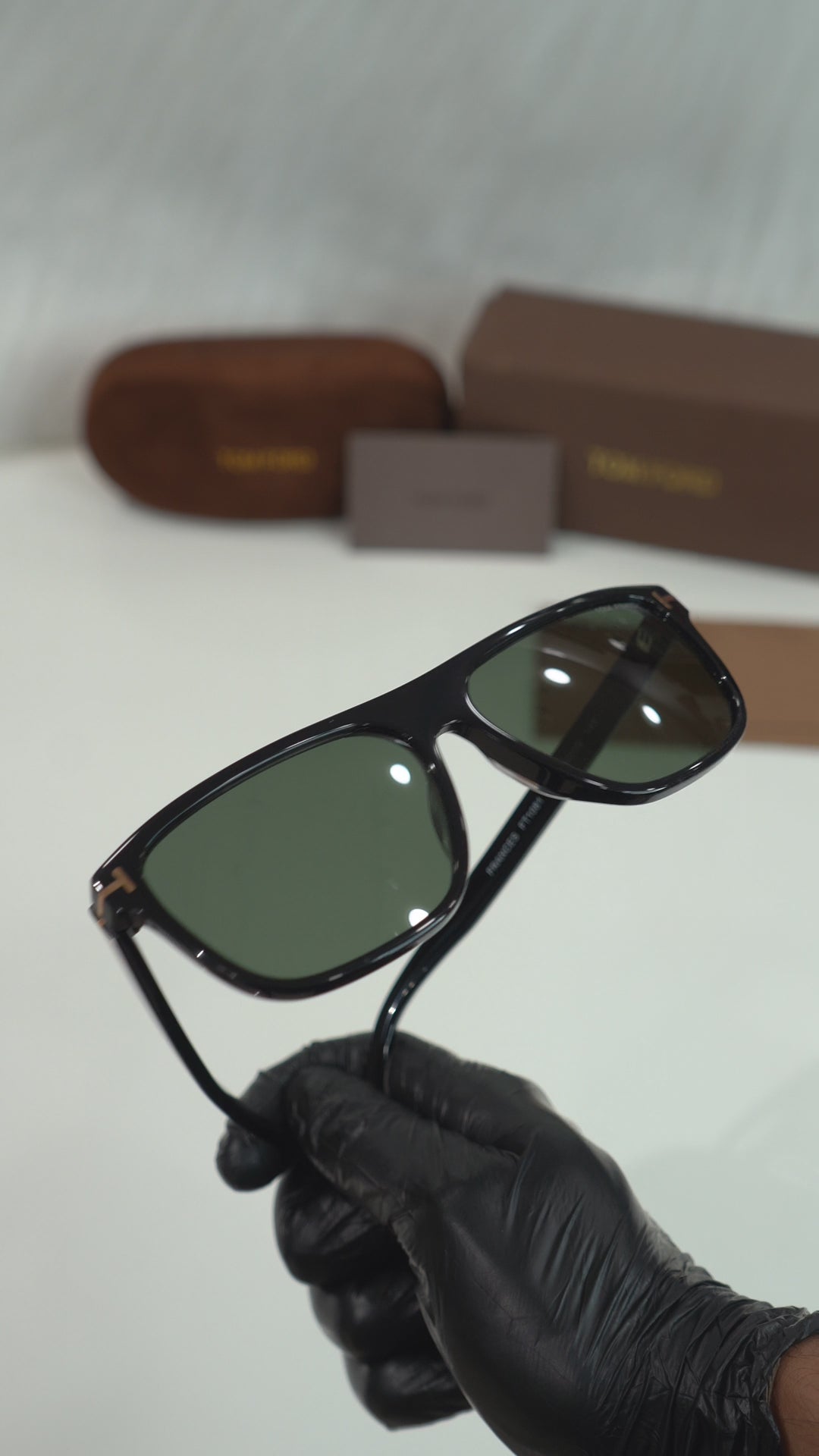 TF — Frances FT1081 01C Glossy Black Rectangular Sunglasses — silent high-quality complete detailing video