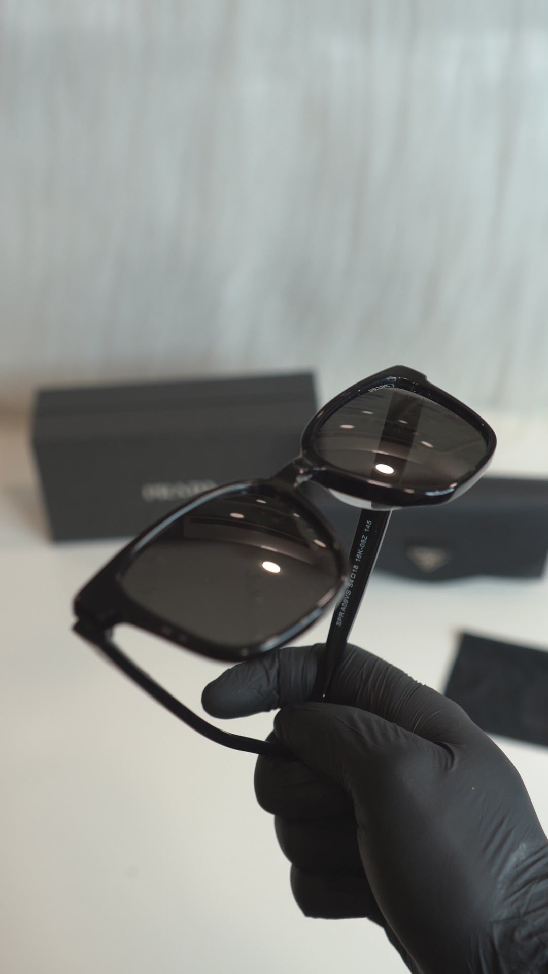 prd spr a09vs black rectangular sunglasses — upright product details, no audio