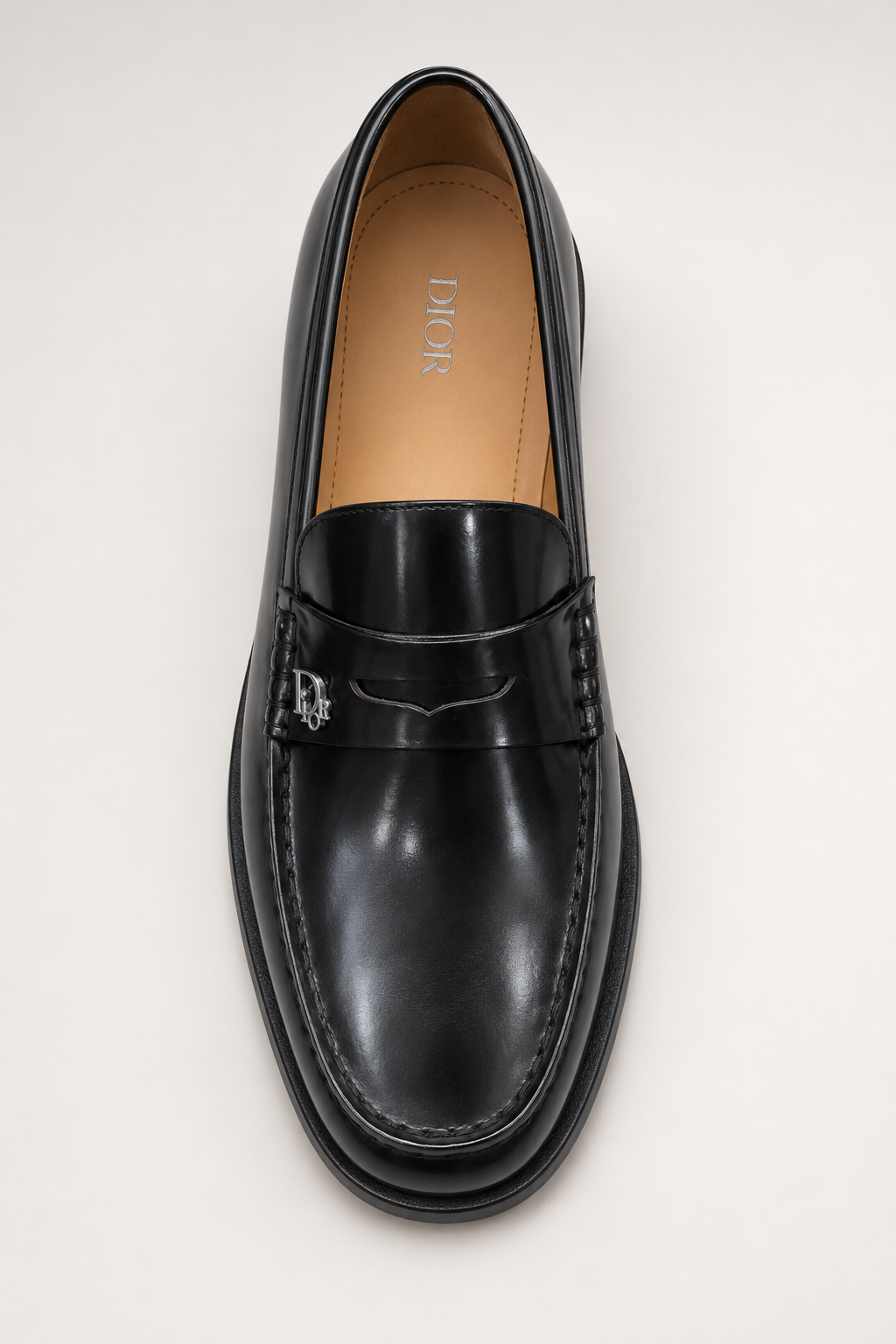 Men’s Black Polished Penny Loafers - top view of polished black penny loafer